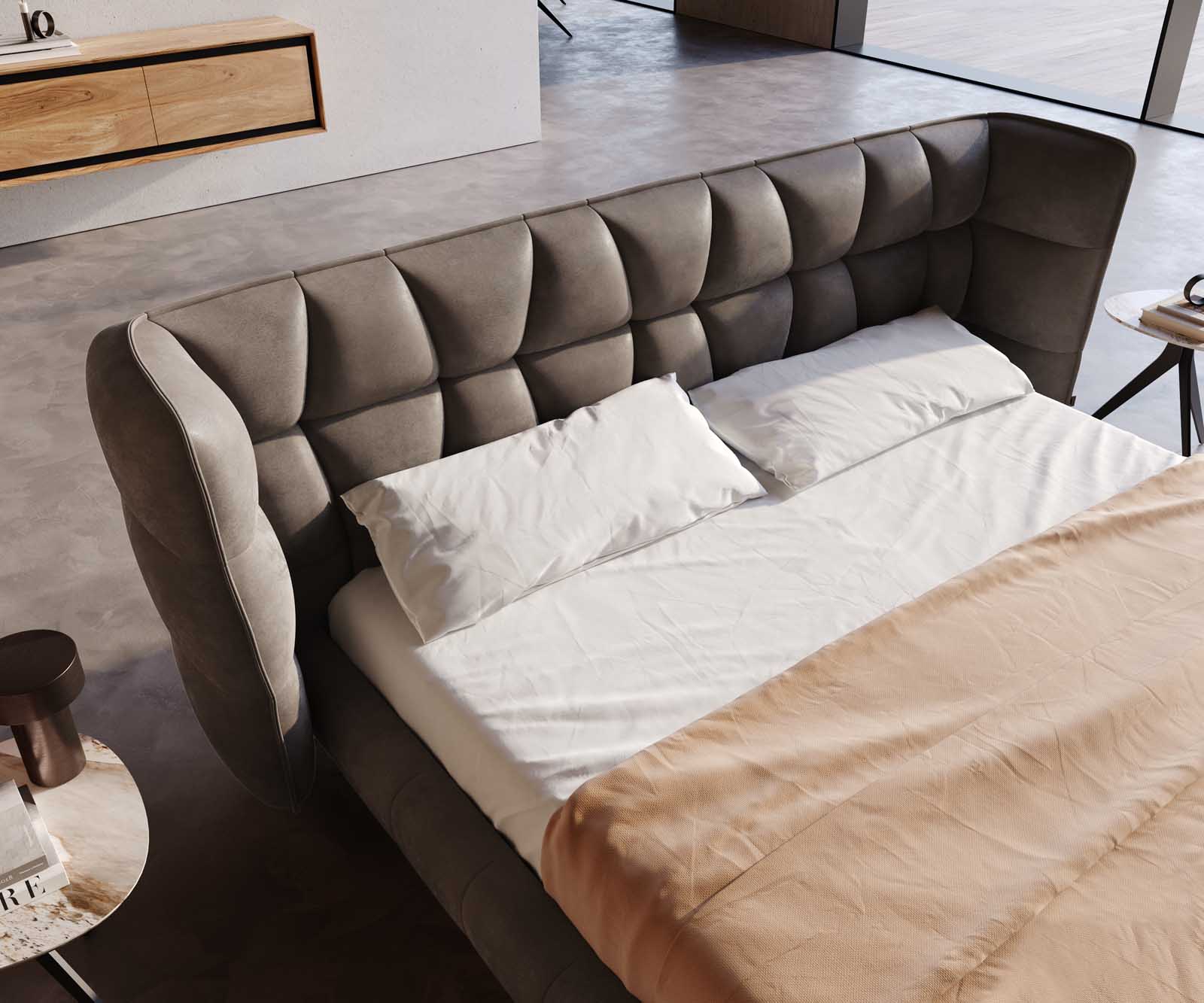 Sommier  rembourré Capujo 180x200 cm microfibre taupe vintage 3 Sommier  rembourré Capujo 180x200 cm microfibre taupe vintage 3