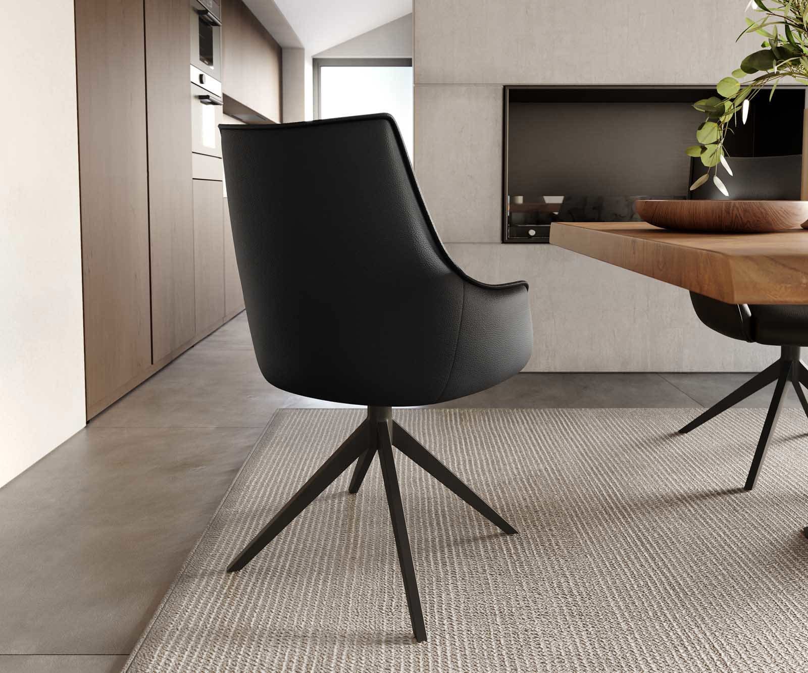 Chaise-pivotante Alja-Flex avec accoudoirs cuir de vache noir pied croisé large noir pivotement sur 360° ressorts ensachés 3 Chaise-pivotante Alja-Flex avec accoudoirs cuir de vache noir pied croisé large noir pivotement sur 360° ressorts ensachés 3