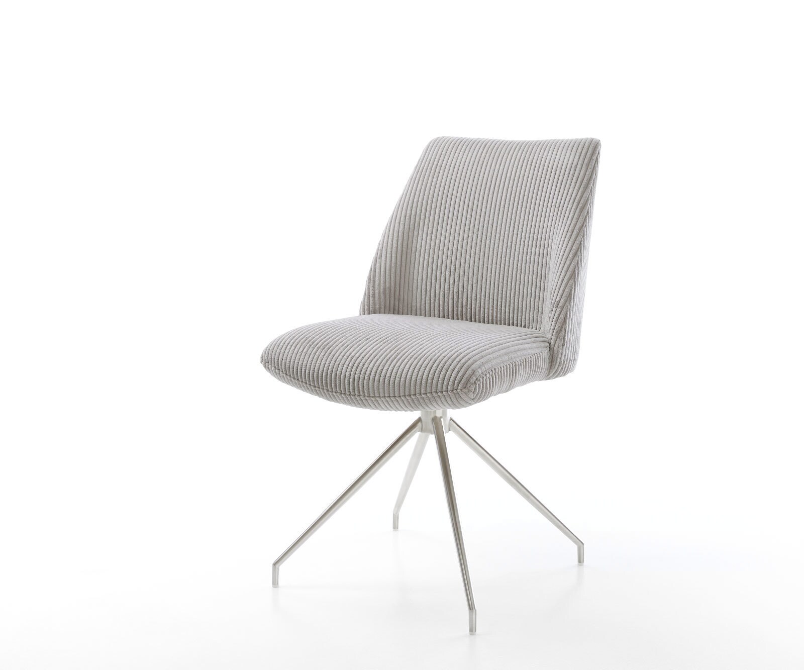 Chaise-pivotante Elso-Flex côtelé gris argenté pied croisé conique acier inoxydable brossé pivotement sur 180° ressorts ensachés