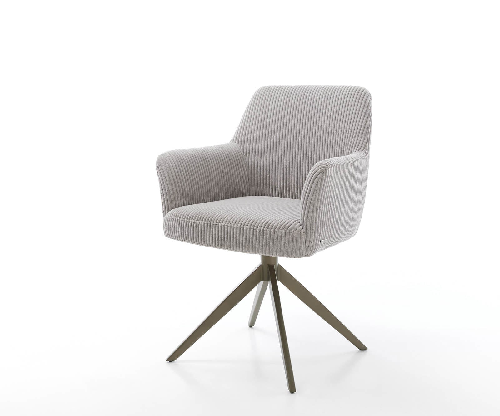 Chaise-pivotante Xana-Flex avec accoudoirs côtelé gris argenté pied croisé large aspect titane pivotement sur 360° ressorts ensachés Chaise-pivotante Xana-Flex avec accoudoirs côtelé gris argenté pied croisé large aspect titane pivotement sur 360° ressorts ensachés