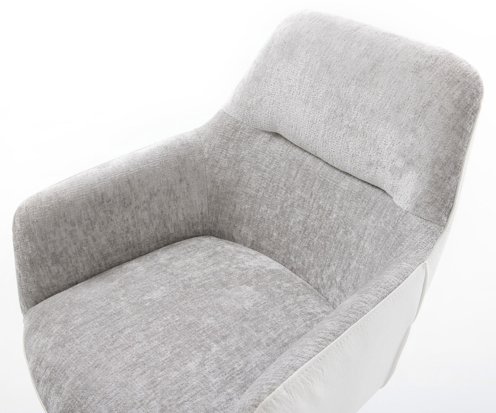 Chaise-pivotante Pejo-Flex tissu mixte cuir de vache blanc-gris argenté pied croisé large blanc pivotement sur 360° fonction bascule ressorts ensachés 4