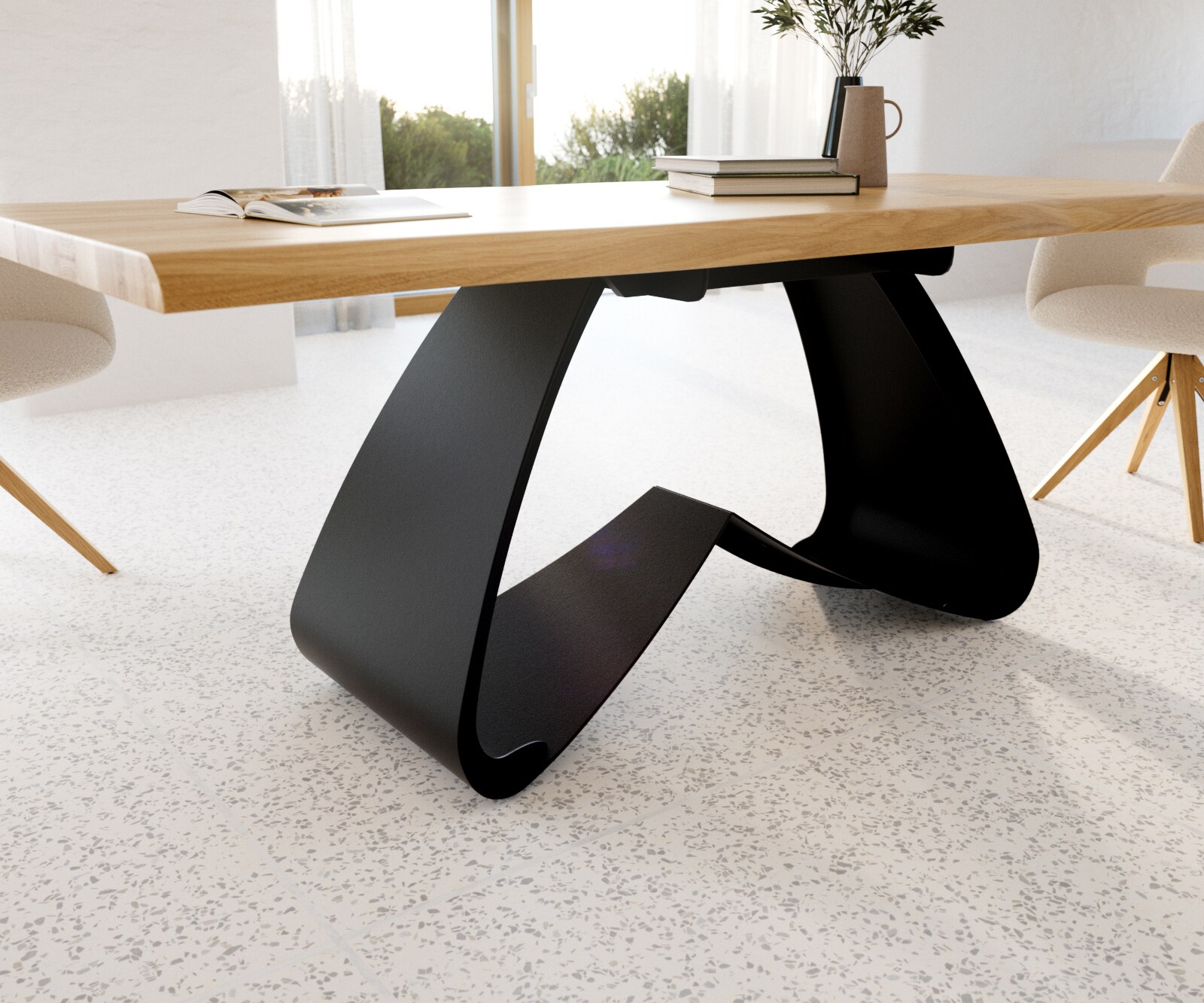 Table à manger Edge 200x100 Chêne Nature Cadre en W Métal Noir Live-Edge 5