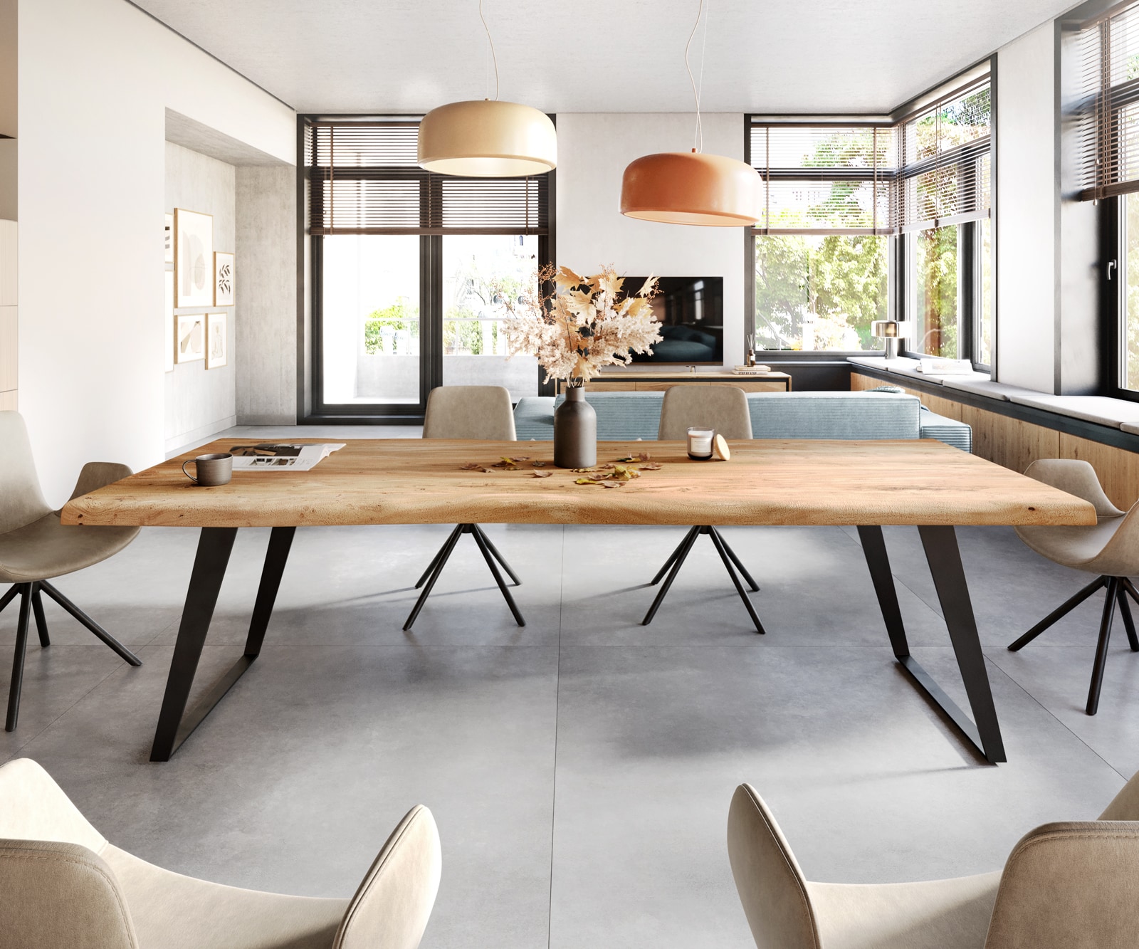 Table-à-manger Edge 260x100 XL acacia nature métal incliné Live-Edge 1 Table-à-manger Edge 260x100 XL acacia nature métal incliné Live-Edge 1