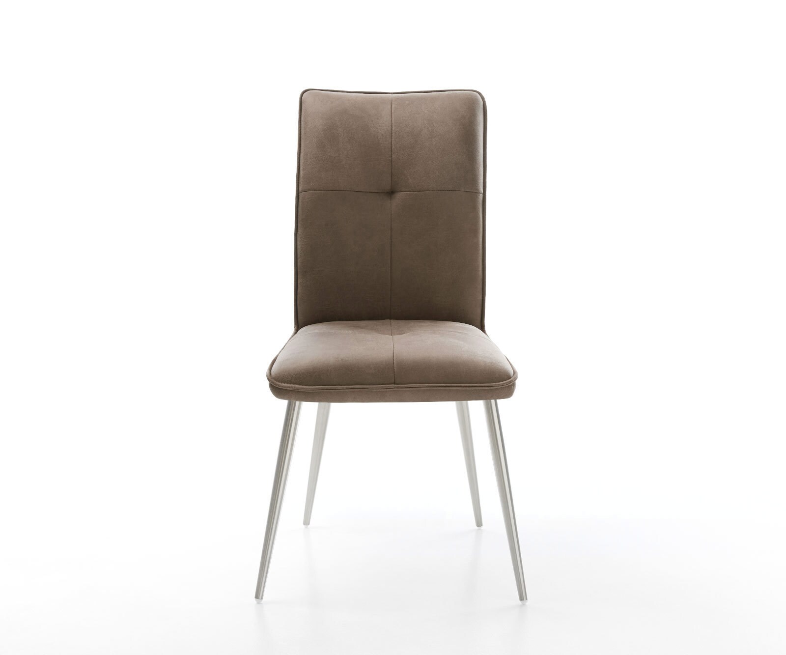 Chaise-de-salle-à-manger Maddy-Flex microvelours taupe vintage 4 pieds coniques acier inoxydable brossé 1 Chaise-de-salle-à-manger Maddy-Flex microvelours taupe vintage 4 pieds coniques acier inoxydable brossé 1