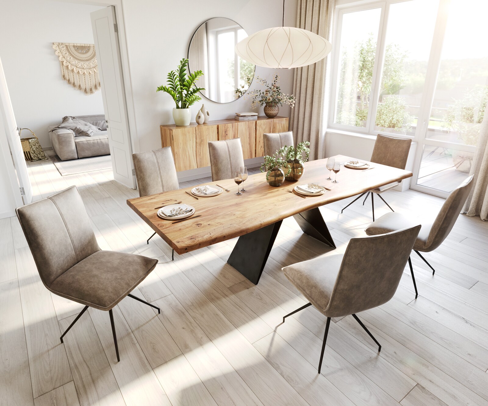 Chaise-de-salle-à-manger Lelio-Flex microvelours taupe vintage pied croisé conique noir ressorts ensachés 3 Chaise-de-salle-à-manger Lelio-Flex microvelours taupe vintage pied croisé conique noir ressorts ensachés 3