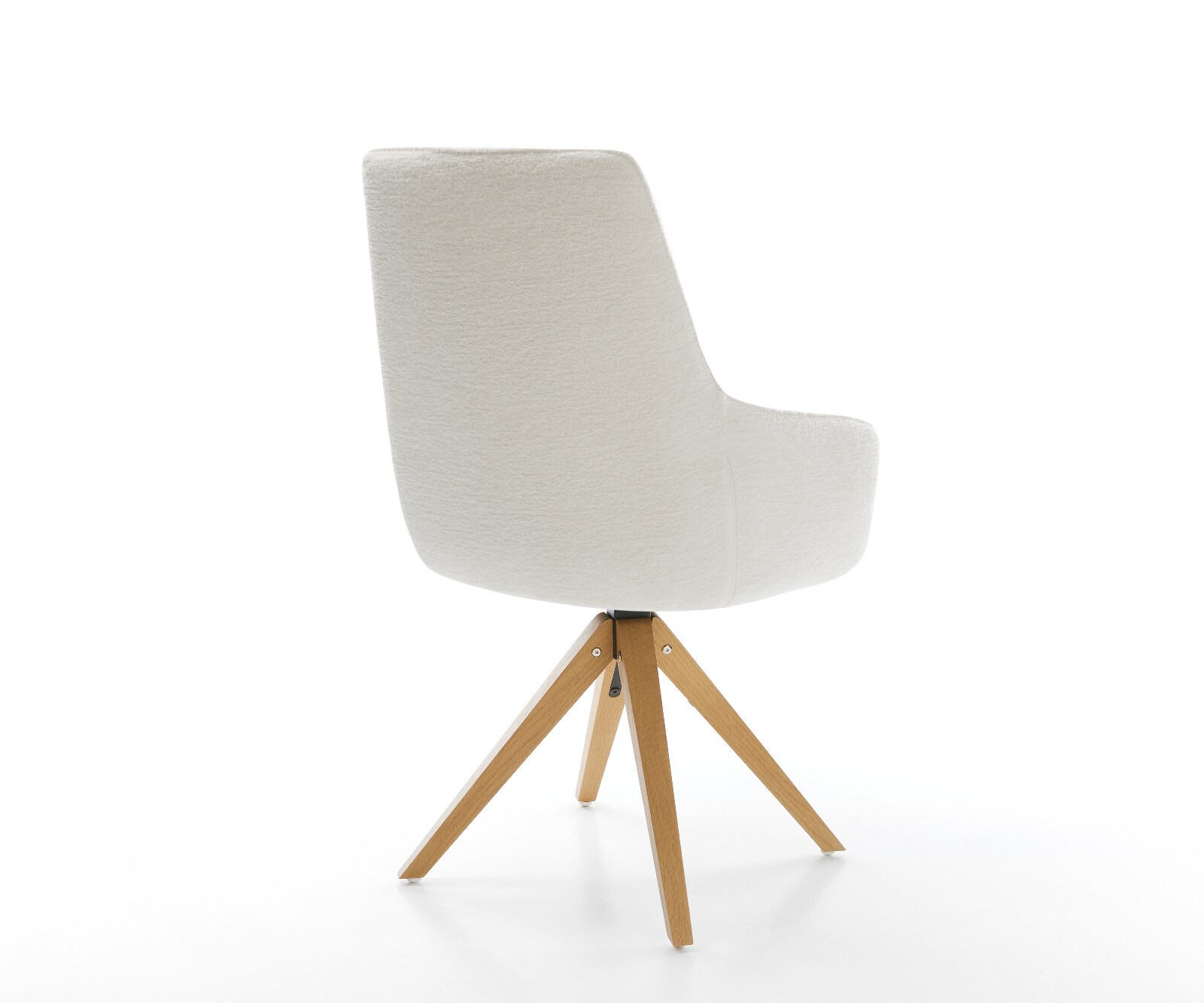 Chaise-pivotante Zelia-Flex avec accoudoirs bouclé doux beige pied en bois angulaire naturel pivotement sur 180° resorts ensachés 4