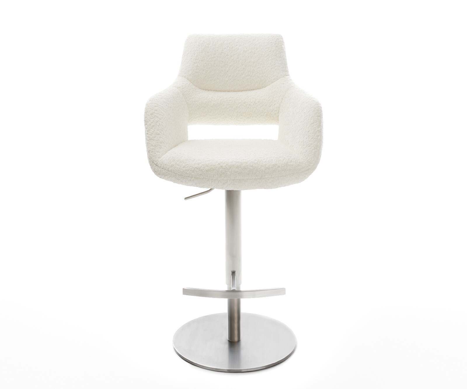 Chaise-de-bar Yago-Flex Bouclé Blanc Pied pivotant réglable en hauteur Acier inoxydable pivotant Ressorts ensachés 4 Chaise-de-bar Yago-Flex Bouclé Blanc Pied pivotant réglable en hauteur Acier inoxydable pivotant Ressorts ensachés 4
