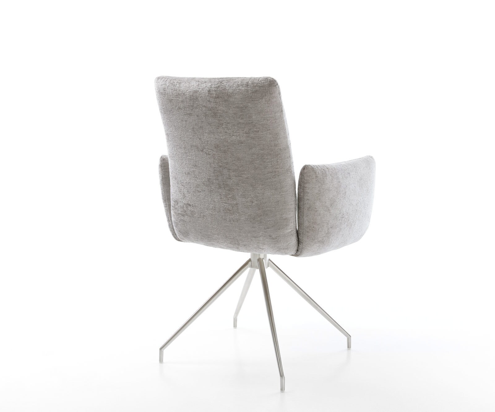 Chaise-pivotante Jova-Flex avec accoudoirs chenille gris argenté pied croisé conique acier inoxydable brossé pivotement sur 180° ressorts ensachés 4
