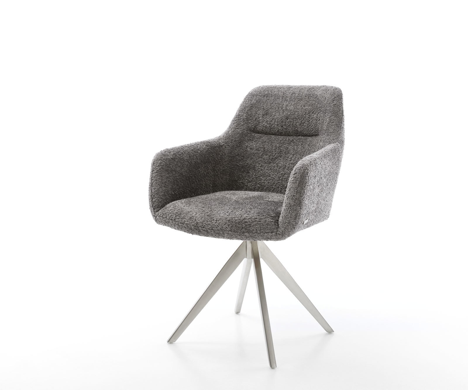 Chaise-de-salle-à-manger Pejo-Flex bouclé gris pied croisé angulaire acier inoxydable brossé ressorts ensachés Chaise-de-salle-à-manger Pejo-Flex bouclé gris pied croisé angulaire acier inoxydable brossé ressorts ensachés
