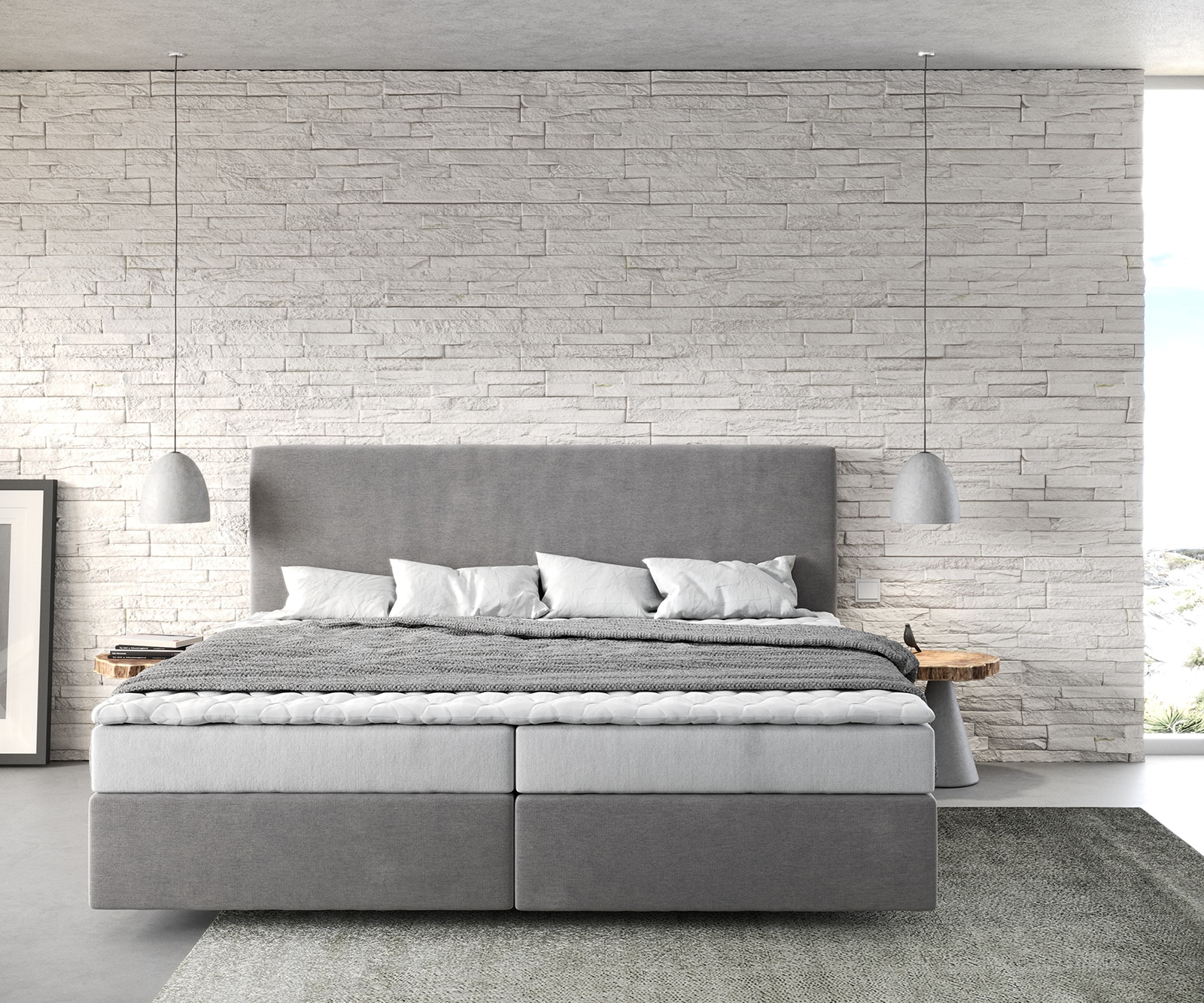 Lit-à-sommier-tapissier Dream-Well Microfibre Gris 200x200 cm Matelas Bonell Surmatelas PU 1 Lit-à-sommier-tapissier Dream-Well Microfibre Gris 200x200 cm Matelas Bonell Surmatelas PU 1
