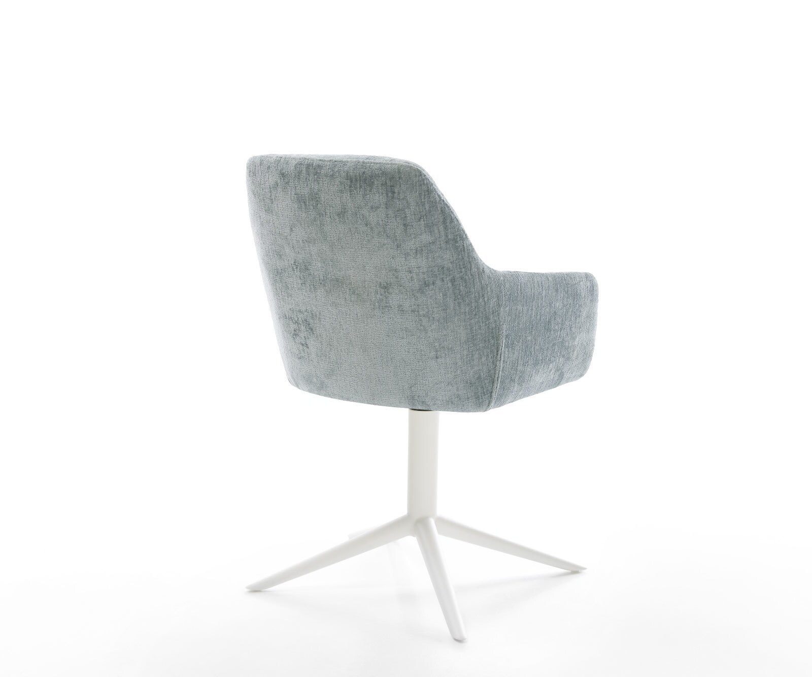 Chaise-pivotante Pejo-Flex chenille bleu pastel pied de chaise 4 branches blanc pivotement sur 360° fonction bascule ressorts ensachés 4