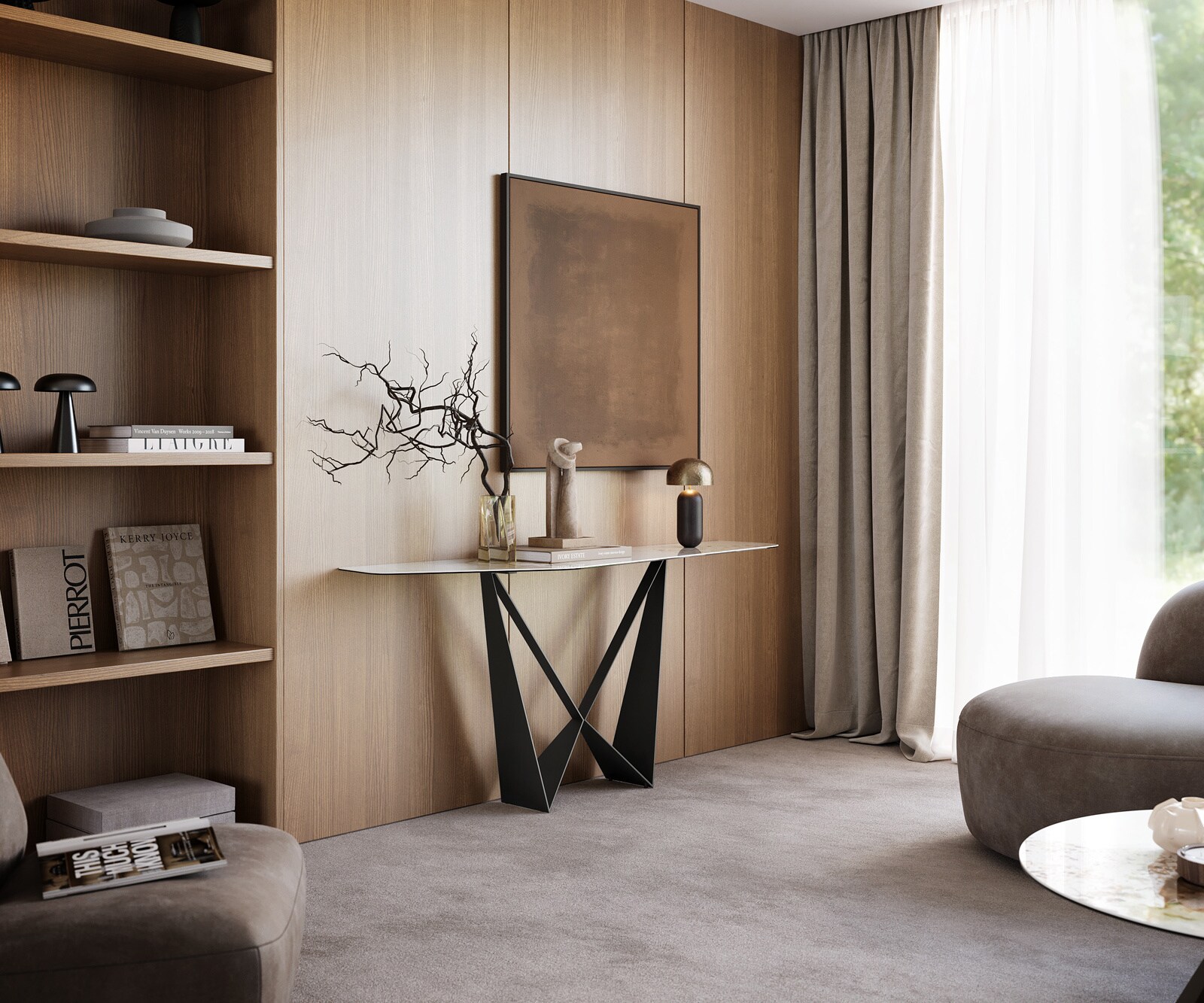 Console Edge Polygonal 180x50 cm Céramique Minas Melange Weiß-Beige Spios Métal Noir 6