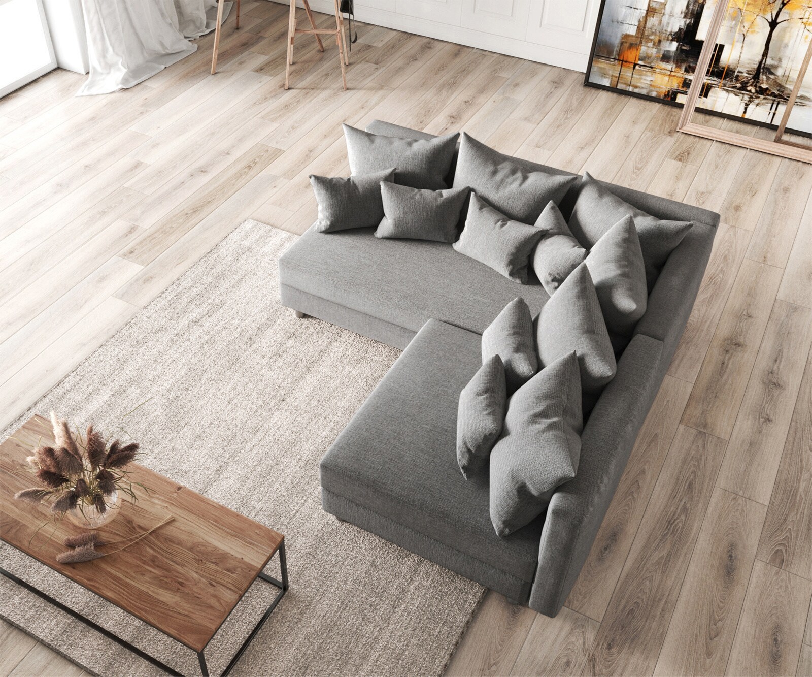 Canapé Clovis gris tissu plat ottoman gauche canapé modulable 4 Canapé Clovis gris tissu plat ottoman gauche canapé modulable 4