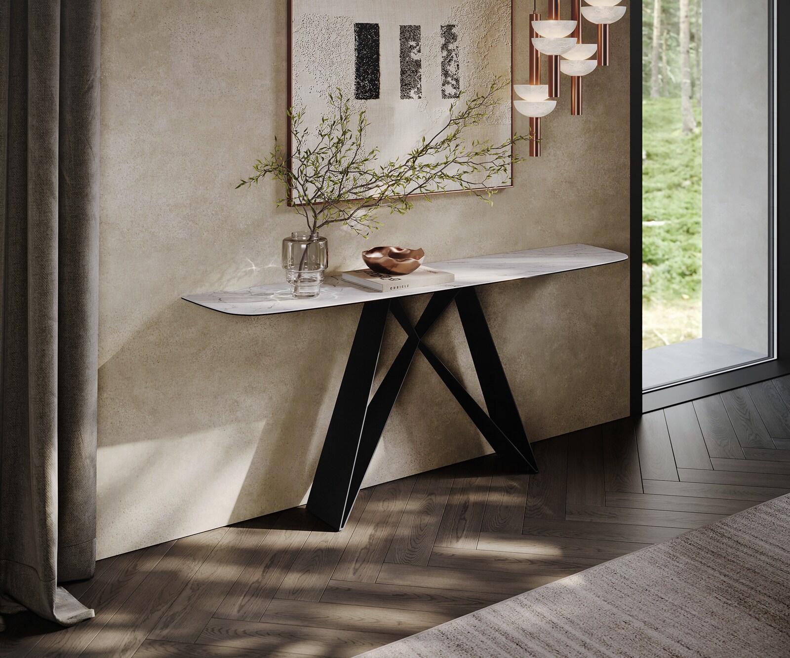 Console Edge forme bateau 180x40 cm Céramique Laminam® Statuarietto Weiß Velio Métal Noir 4