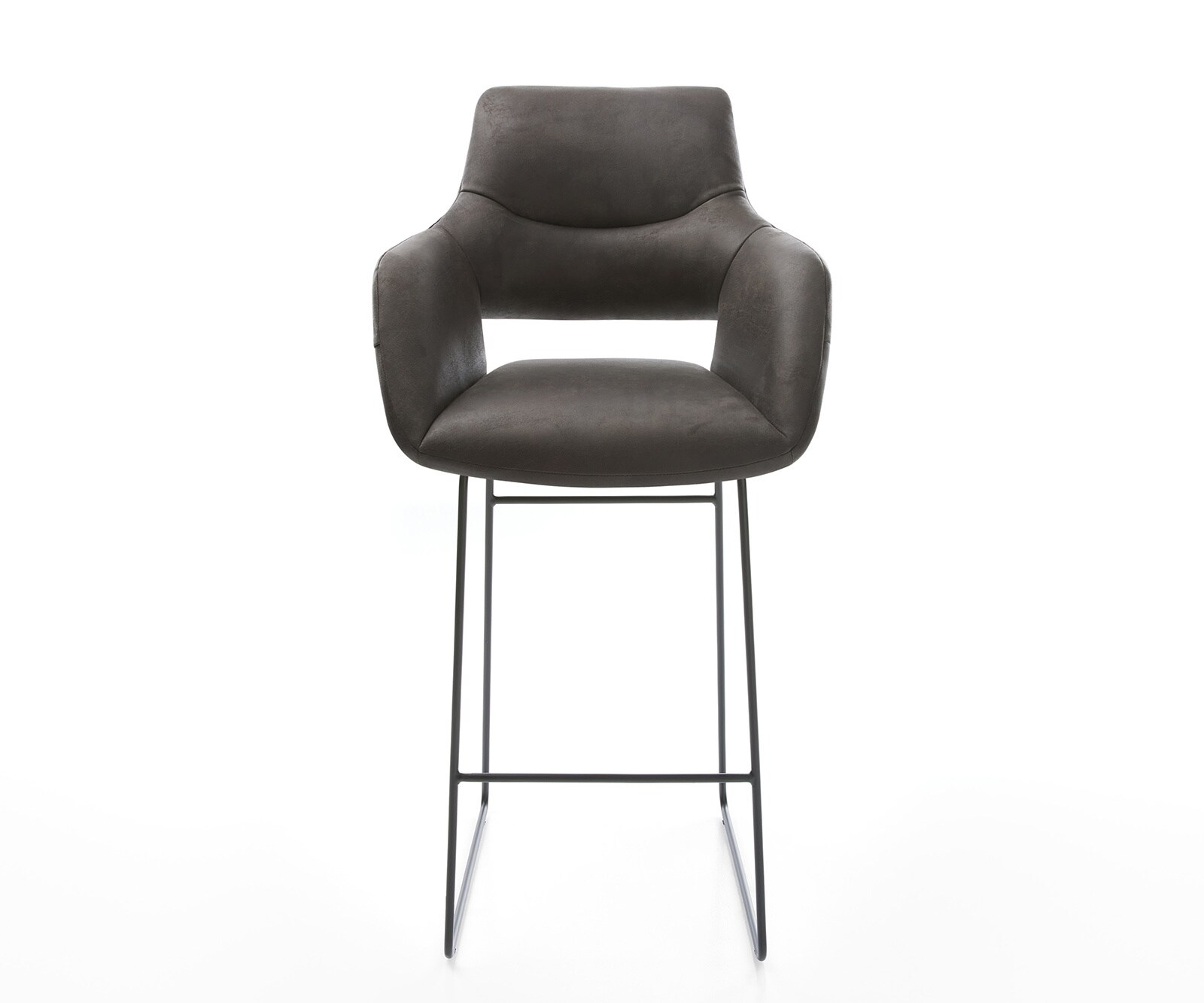 Chaise-de-bar Yago-Flex microfibre anthracite vintage cadre à patins métal noir ressorts ensachés 1