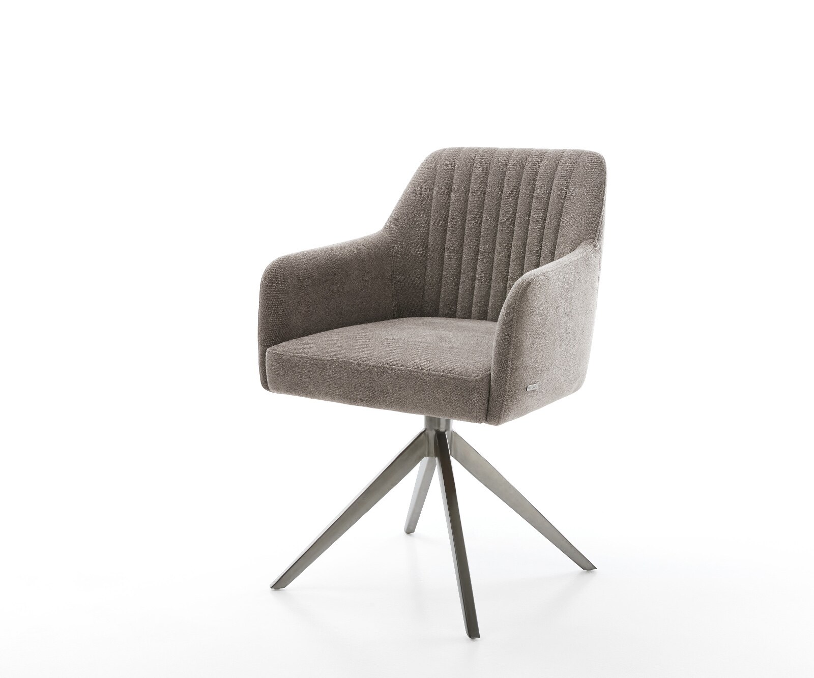Chaise-pivotante Greg-Flex tissu structuré doux taupe pied croisé large grafiete pivotement sur 360° fonction bascule ressorts ensachés