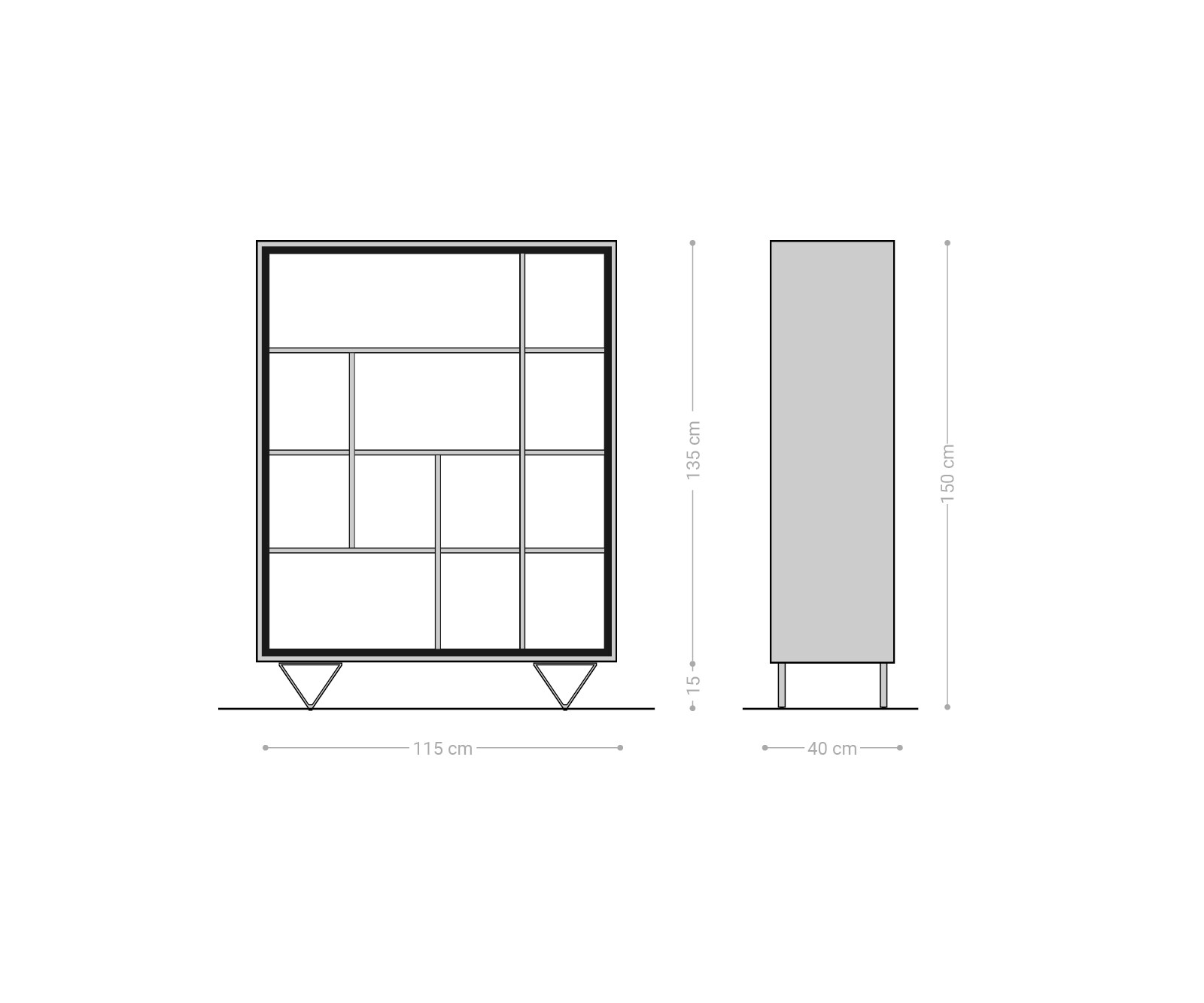 Highboard Stonegrace 120x150 acacia nature 12 compartiments placage en pierre pieds en V 5