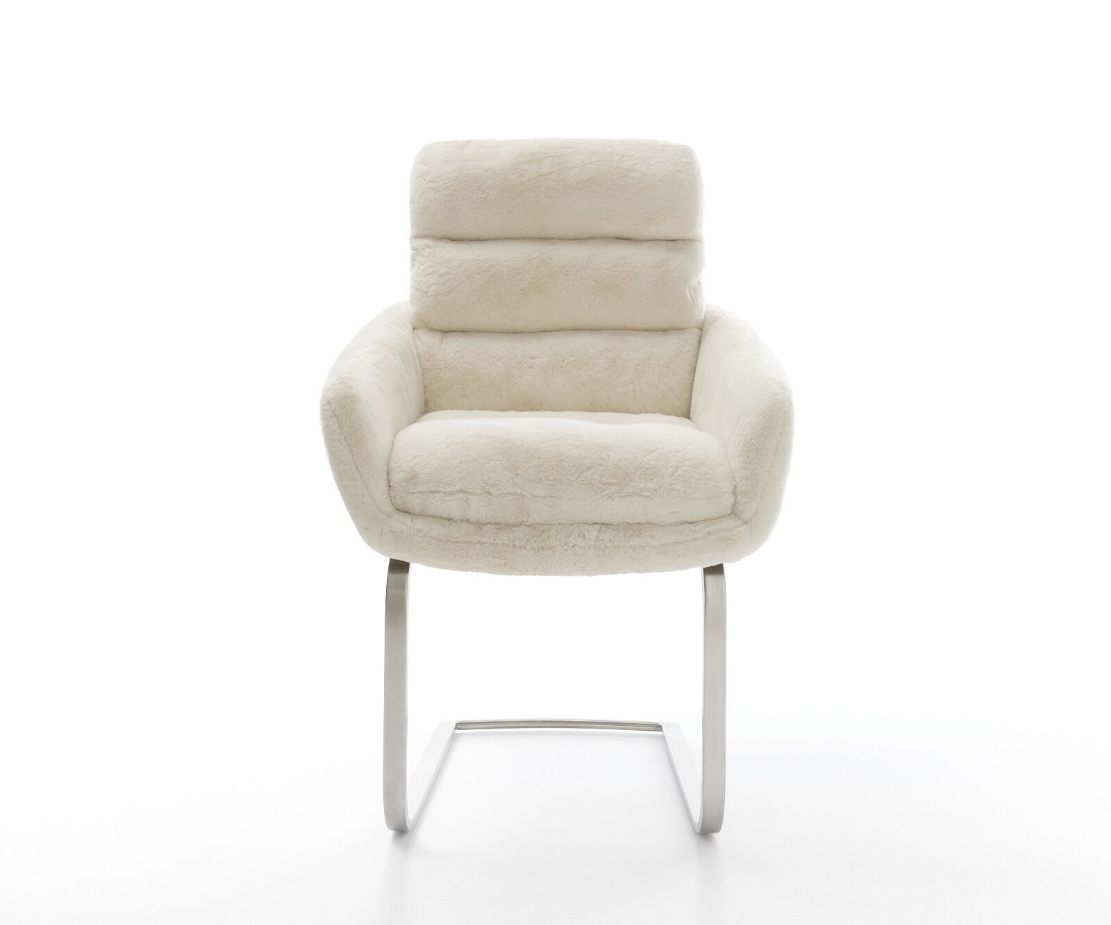 Cantilever Abelia-Flex avec accoudoirs peluche crème-blanc pied cantilever plat acier inoxydable 2
