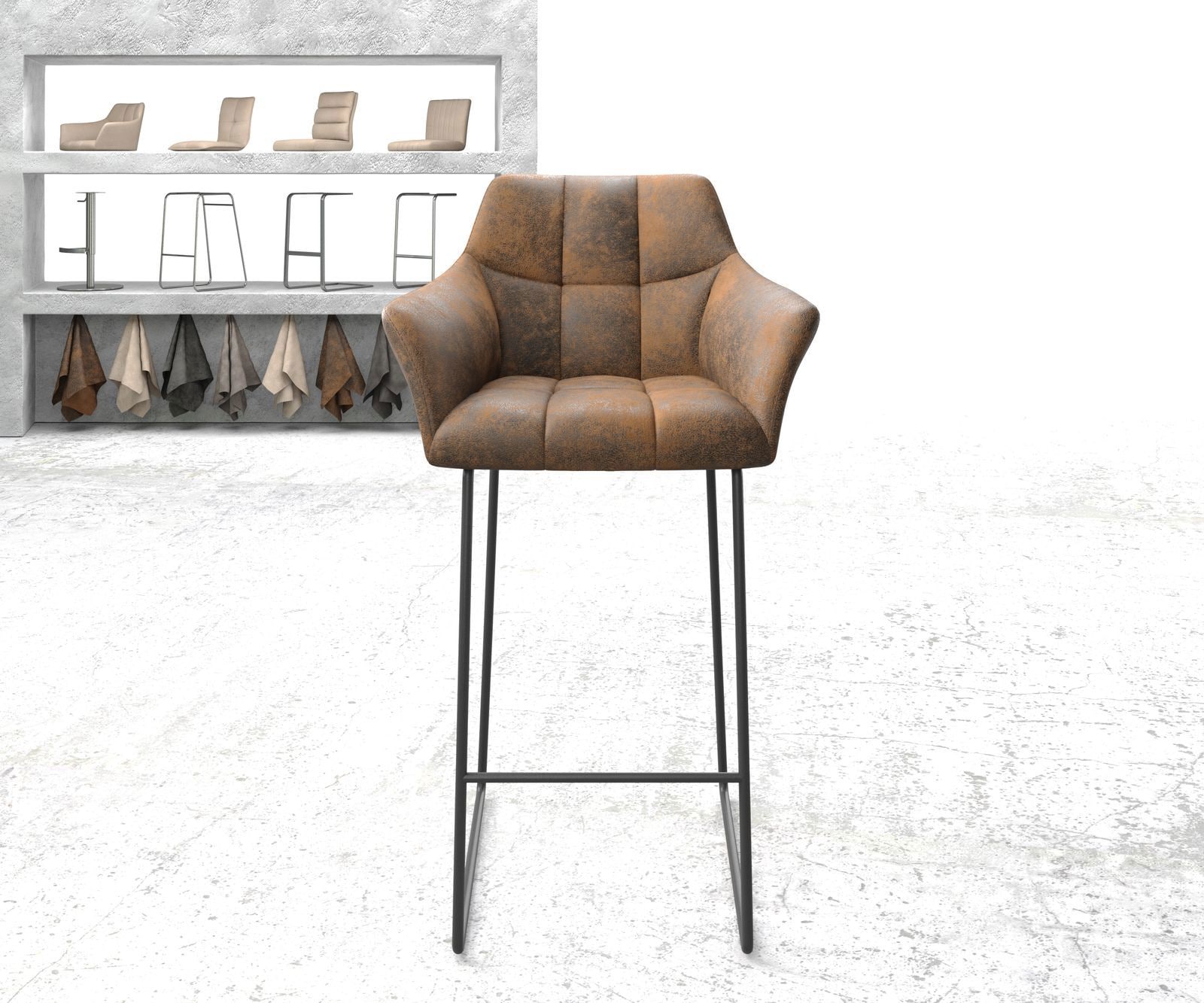 Chaise-de-bar Yulo-Flex vintage marron cadre patin métal 1 Chaise-de-bar Yulo-Flex vintage marron cadre patin métal 1