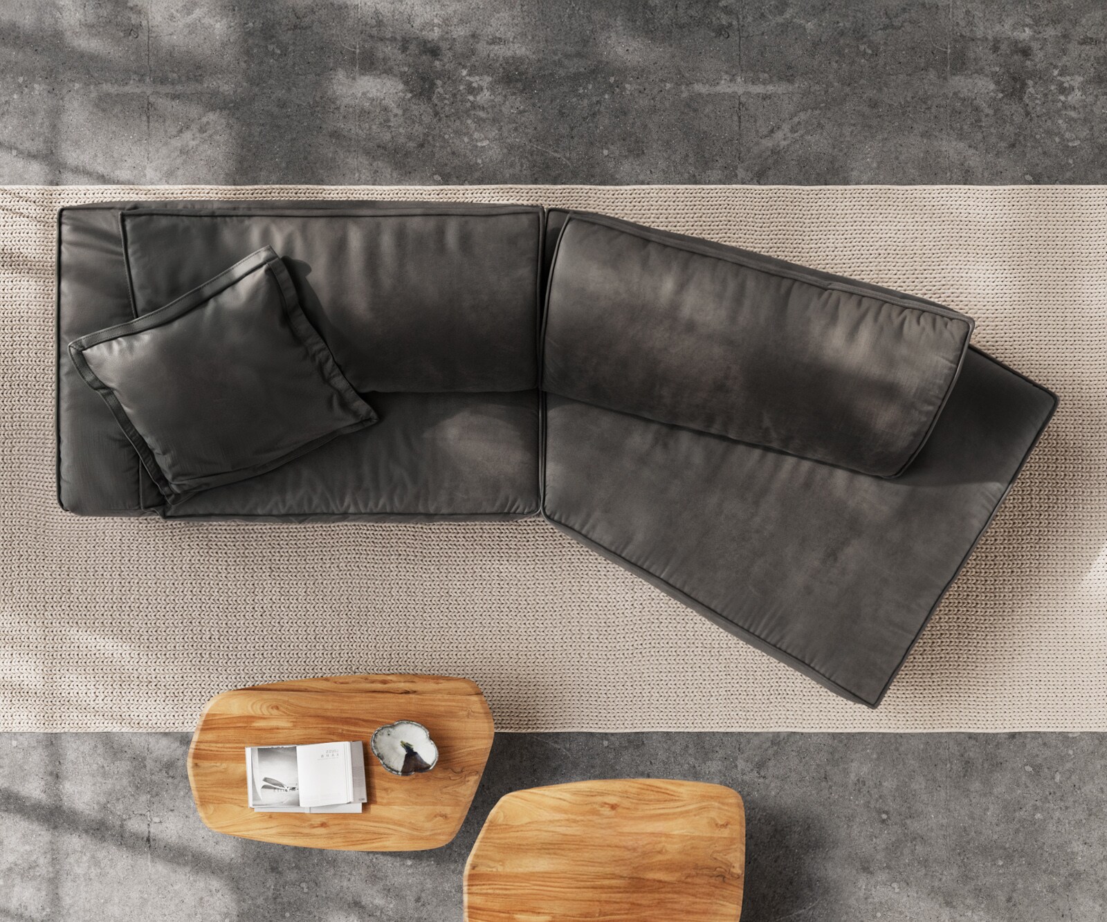 Canapé Snoosh 400x150 cm microfibre noir vintage avec méridienne à droite 8