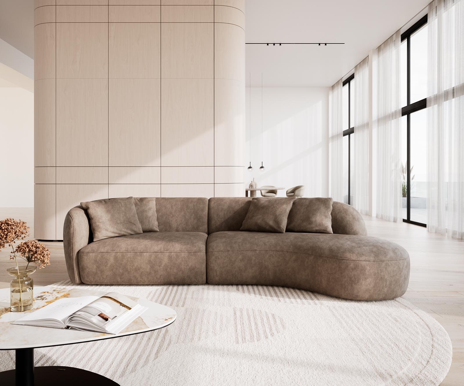 Canapé Mairi 330x160 cm microfibre taupe vintage Canapé Mairi 330x160 cm microfibre taupe vintage