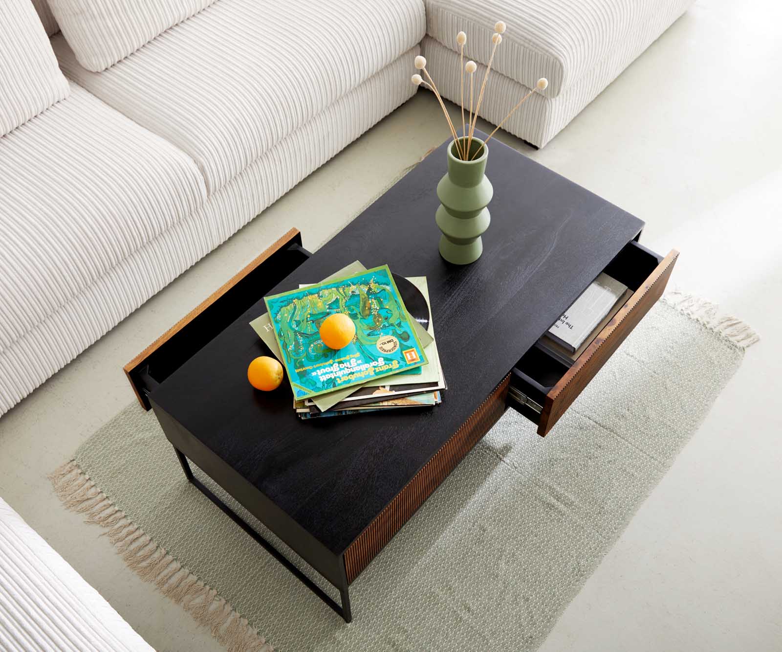 Table-basse Vaag 120 cm Sheesham Nature Manguier Noir 4 tiroirs 4 Table-basse Vaag 120 cm Sheesham Nature Manguier Noir 4 tiroirs 4