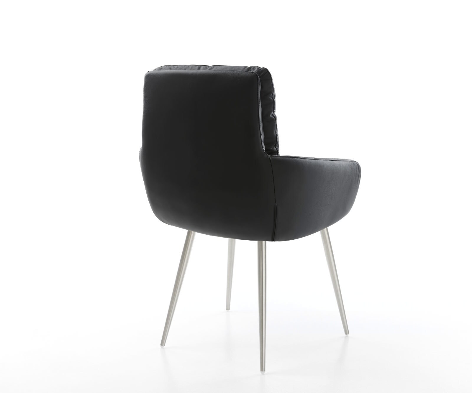 Chaise-de-salle-à-manger Abelia-Flex avec accoudoirs cuir de vache noir 4 pieds coniques acier inoxydable brossé 4 Chaise-de-salle-à-manger Abelia-Flex avec accoudoirs cuir de vache noir 4 pieds coniques acier inoxydable brossé 4