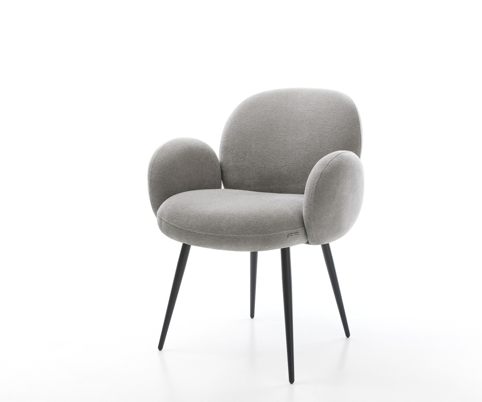 Chaise-de-salle-à-manger Nube-Flex avec accoudoirs tissu structuré doux gris 4 pieds coniques noir resorts ensachés 1