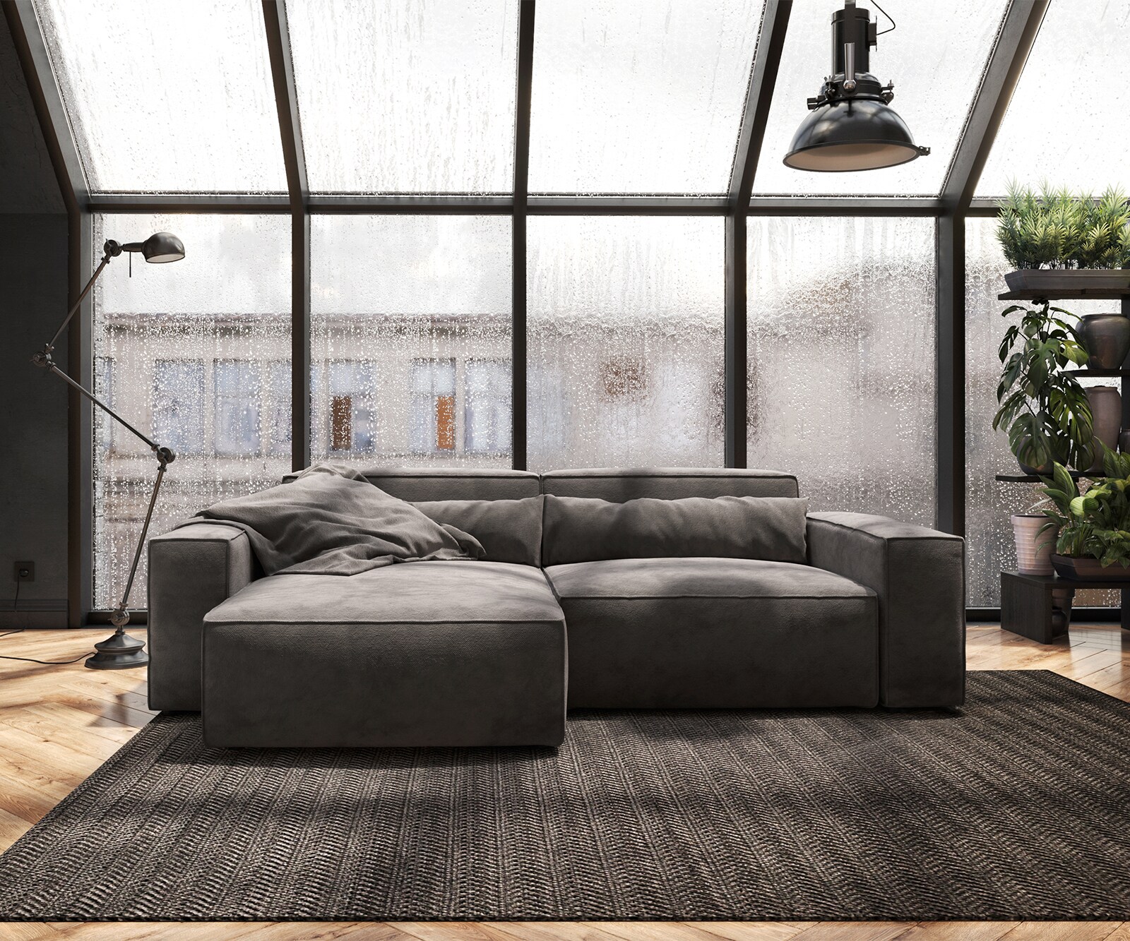 Canapé d'angle Sirpio 230x155 cm Microfibre Marron Kaki Recamiere variable 1