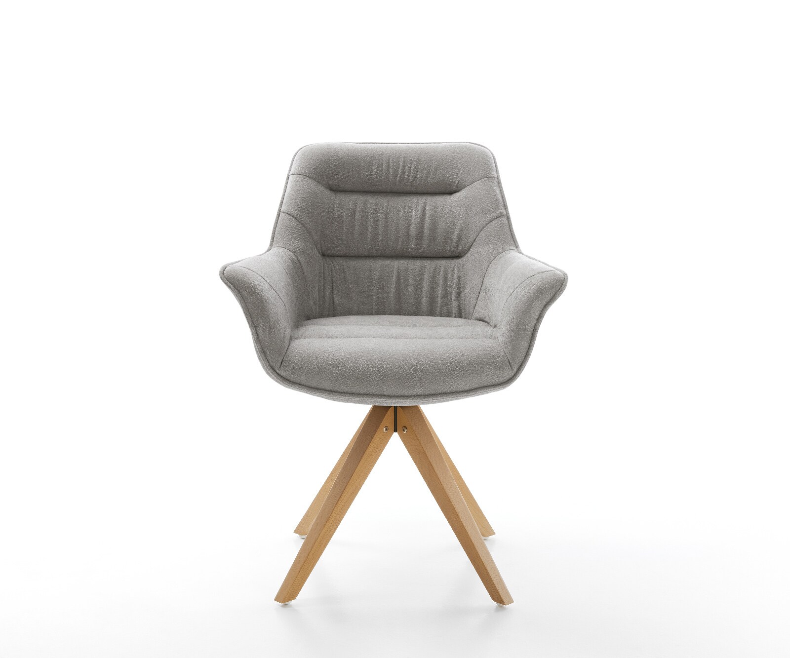 Chaise-pivotante Kaira-Flex tissu structuré doux gris pied en bois angulaire naturel pivotement sur 180° 2