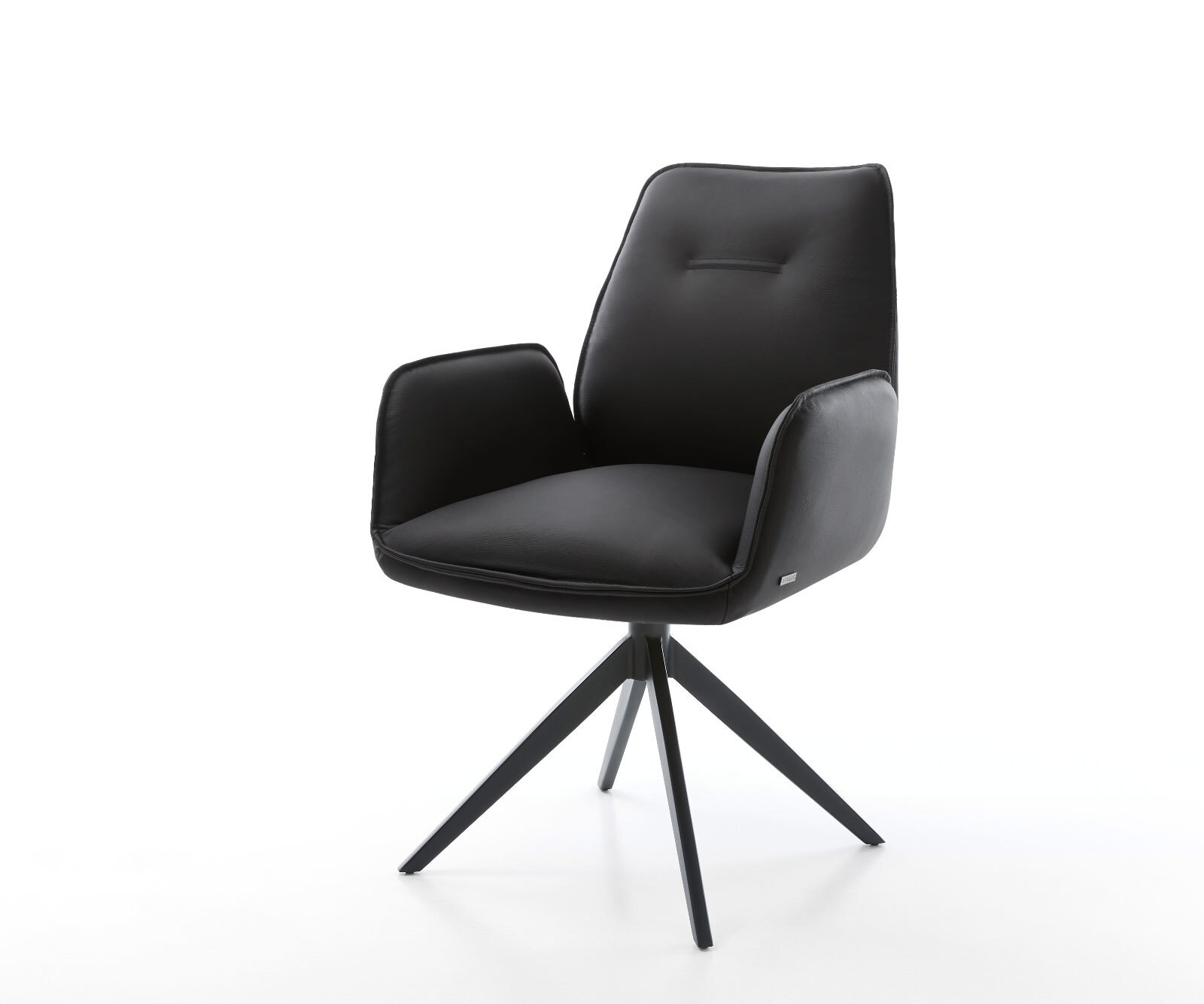 Chaise-de-salle-à-manger Zoa-Flex cuir de vache noir pied croisé large noir ressorts ensachés