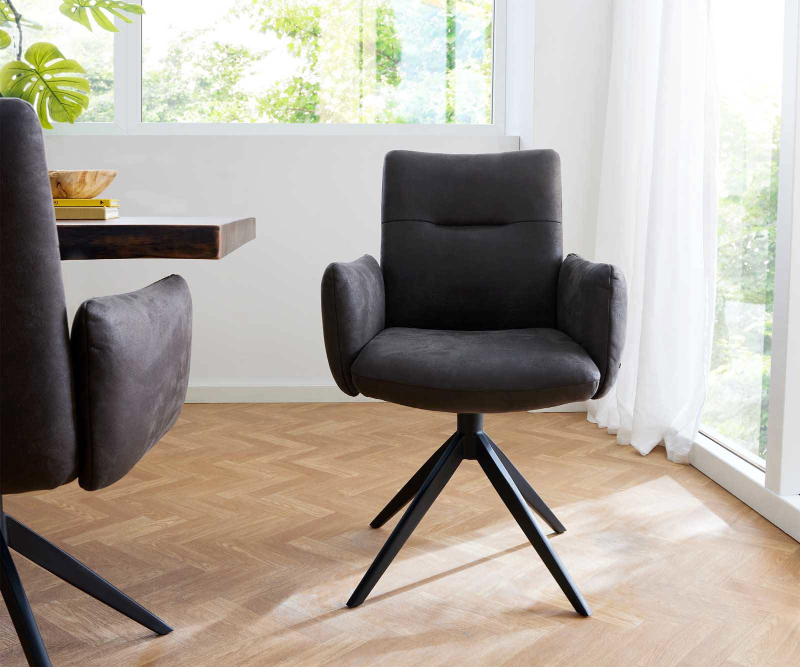 Chaise-pivotante Jova-Flex avec accoudoirs microvelours anthracite vintage pied croisé large noir pivotement sur 360° ressorts ensachés 1 Chaise-pivotante Jova-Flex avec accoudoirs microvelours anthracite vintage pied croisé large noir pivotement sur 360° ressorts ensachés 1