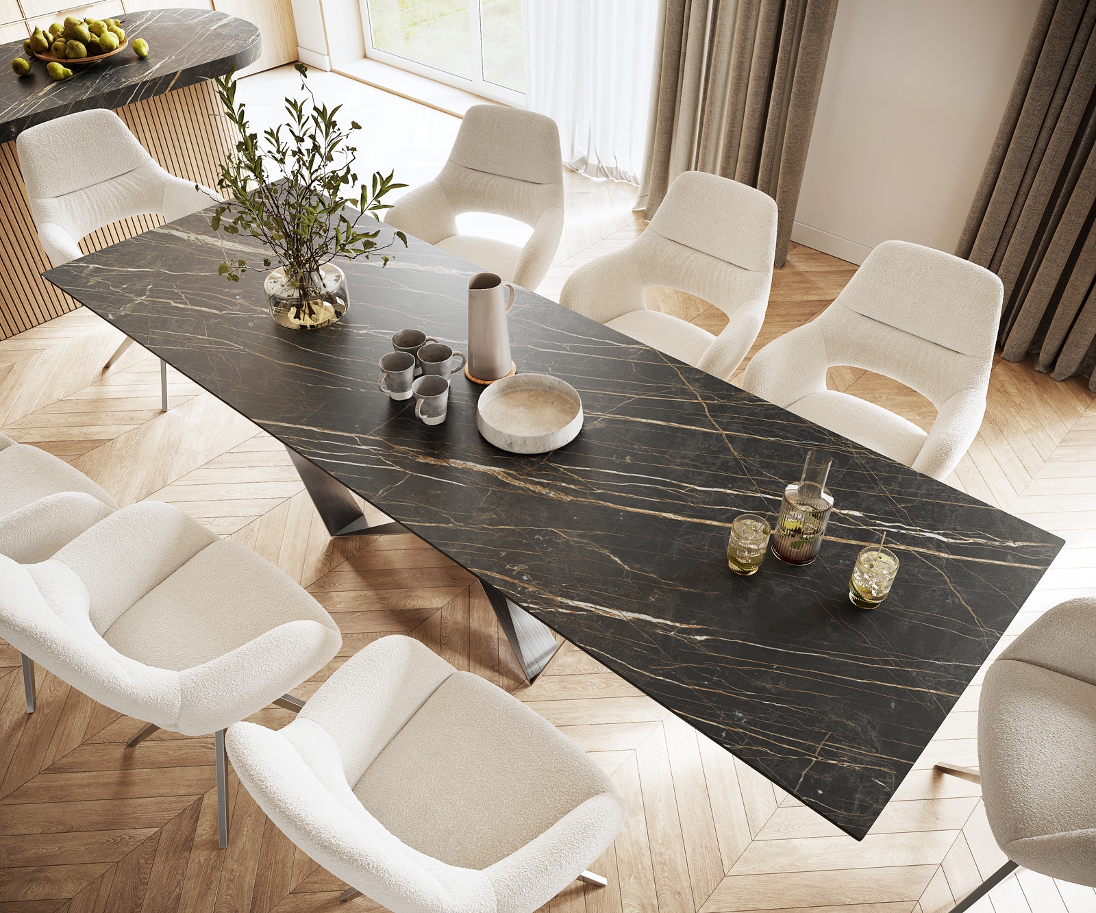 Table-à-manger Edge 300x100cm Laminam® céramique marron pieds milieu acier plat argent 5 Table-à-manger Edge 300x100cm Laminam® céramique marron pieds milieu acier plat argent 5