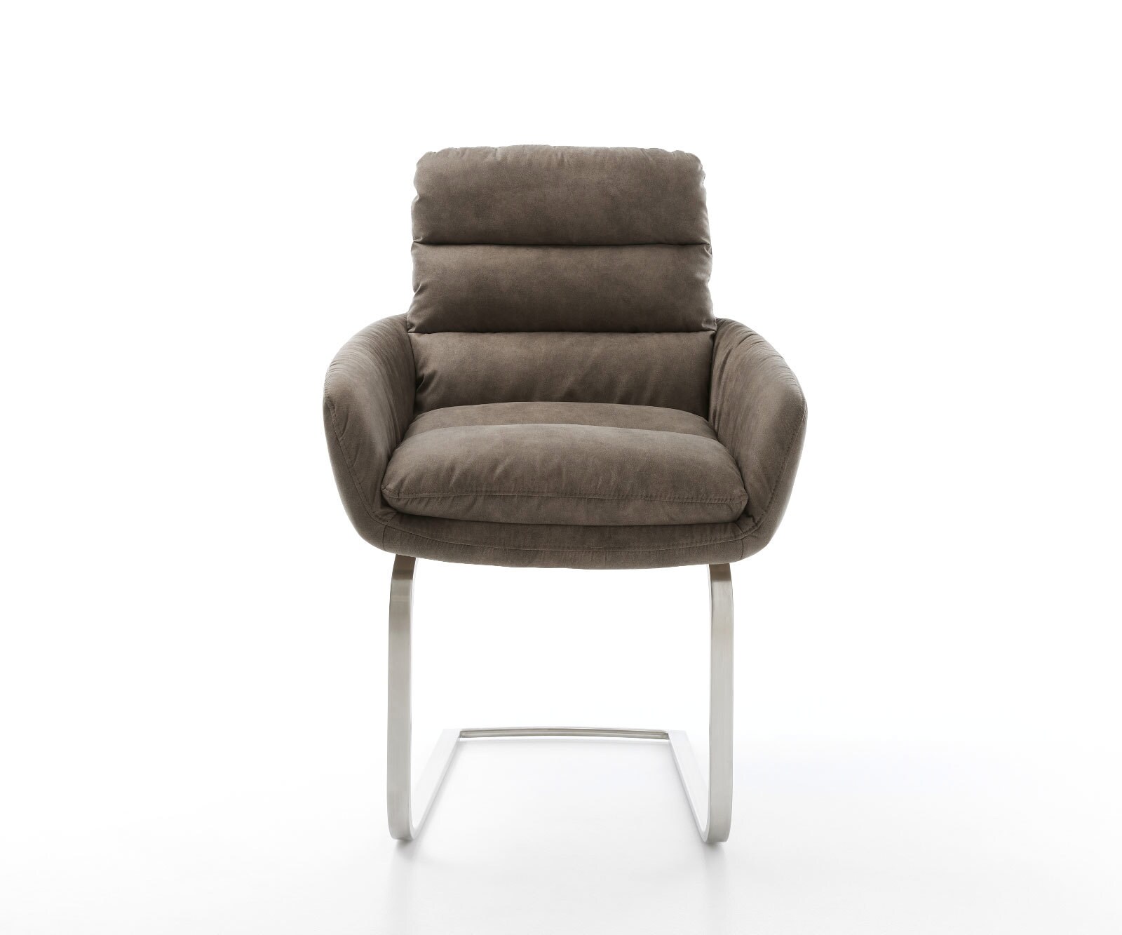 Cantilever Abelia-Flex avec accoudoirs microvelours taupe vintage pied cantilever plat acier inoxydable brossé 1 Cantilever Abelia-Flex avec accoudoirs microvelours taupe vintage pied cantilever plat acier inoxydable brossé 1