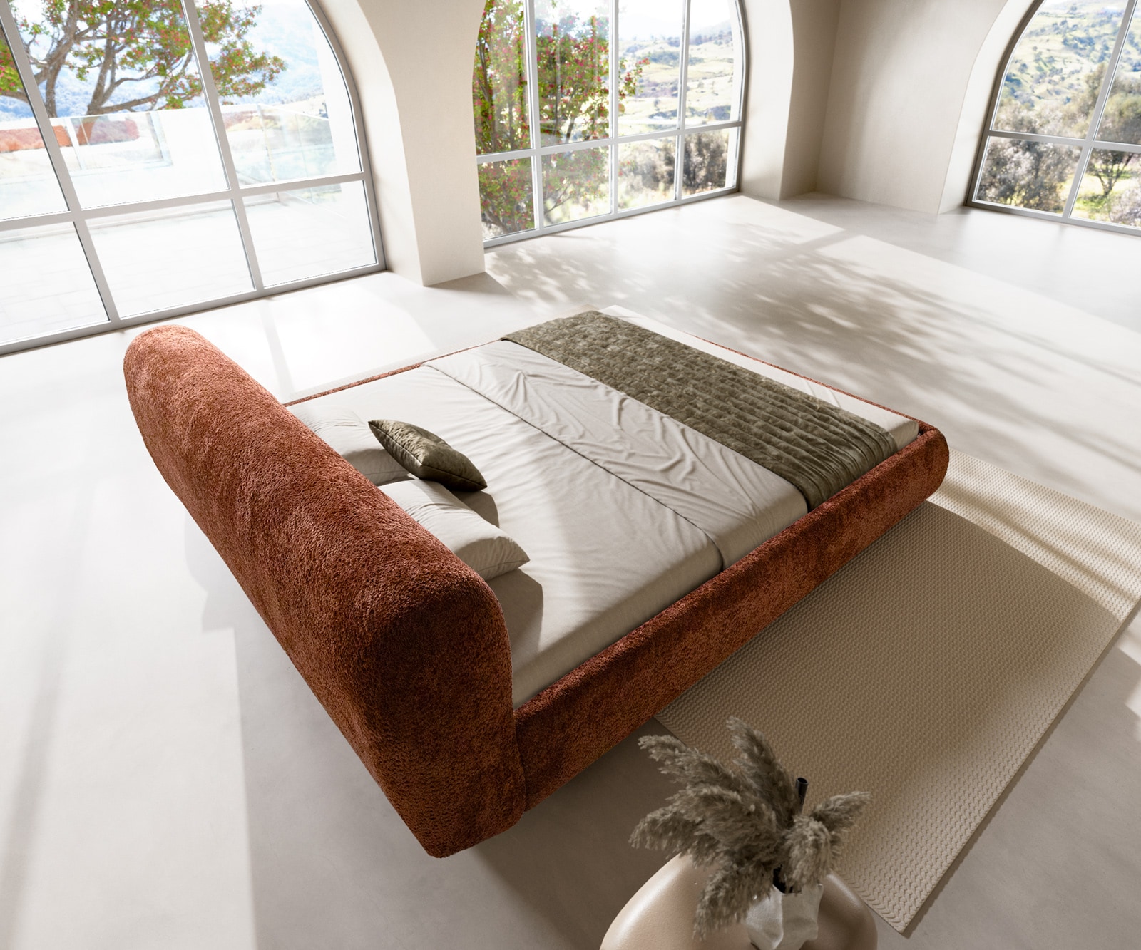 Cadre-de-lit rembourré Shona 180x200 cm tissu Teddy rouille 5 Cadre-de-lit rembourré Shona 180x200 cm tissu Teddy rouille 5