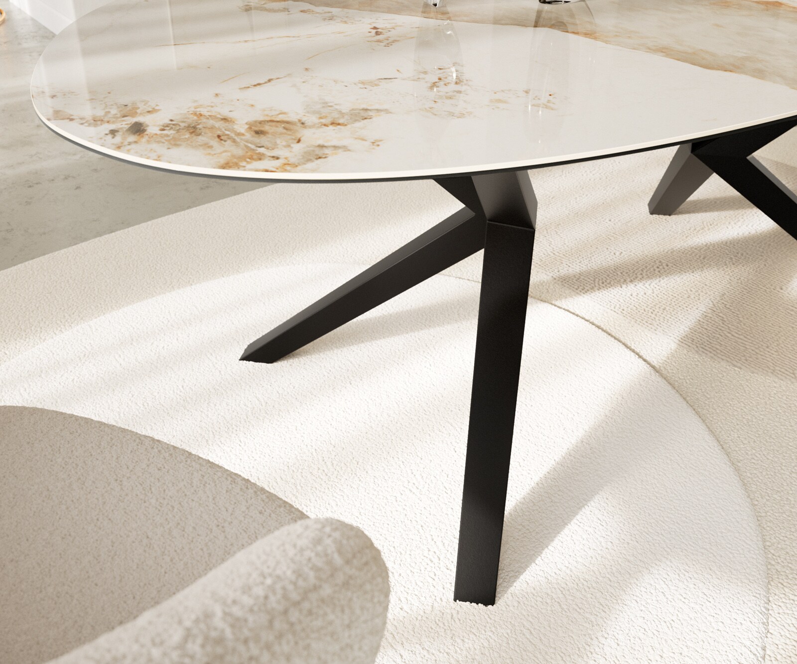 Table à manger Edge Ovale 220x120 Céramique Minas Melange Blanc-Beige Zenthara anguleux Métal Noir 4