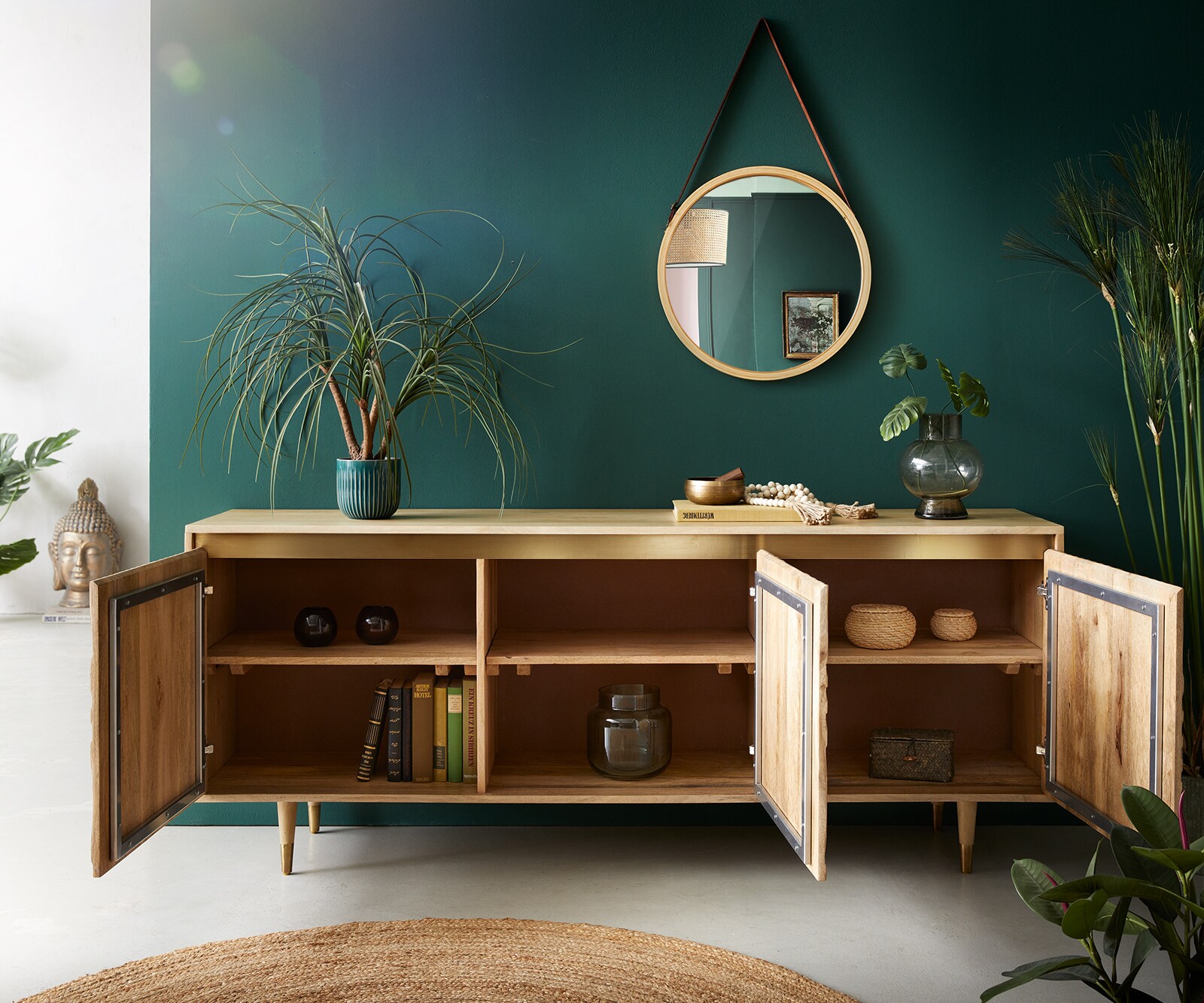 Buffet Budaya 175 cm Mango naturel 3 portes pied conique 3