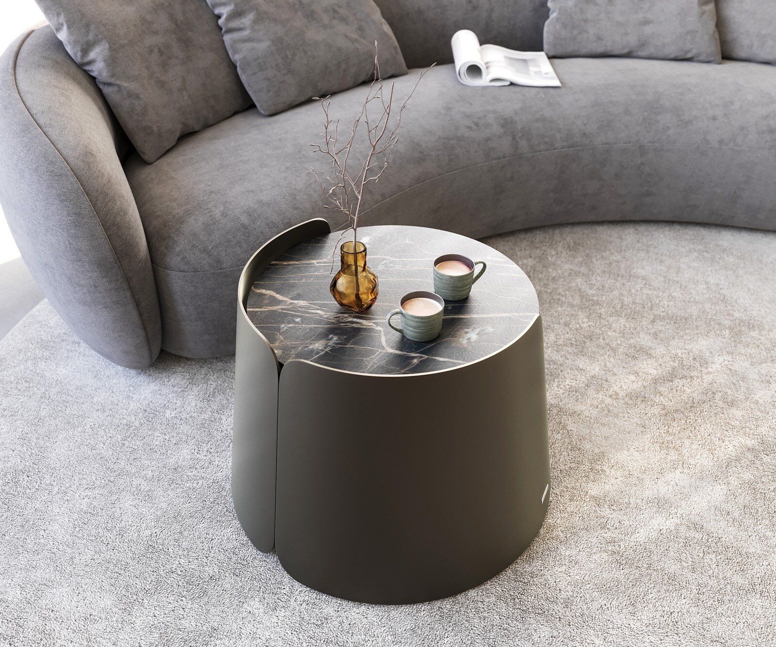 Table-basse Daban 59x59 cm Céramique Laminam®Noir Desir Marron Piétement Métal couleur titane 6