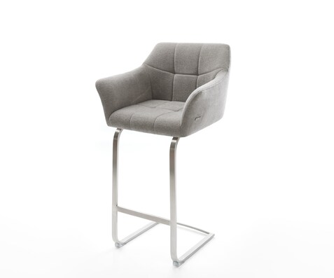 Chaise-de-bar Yulo-Flex Tissu structuré doux Gris Pied cantilever acier inoxydable Argent