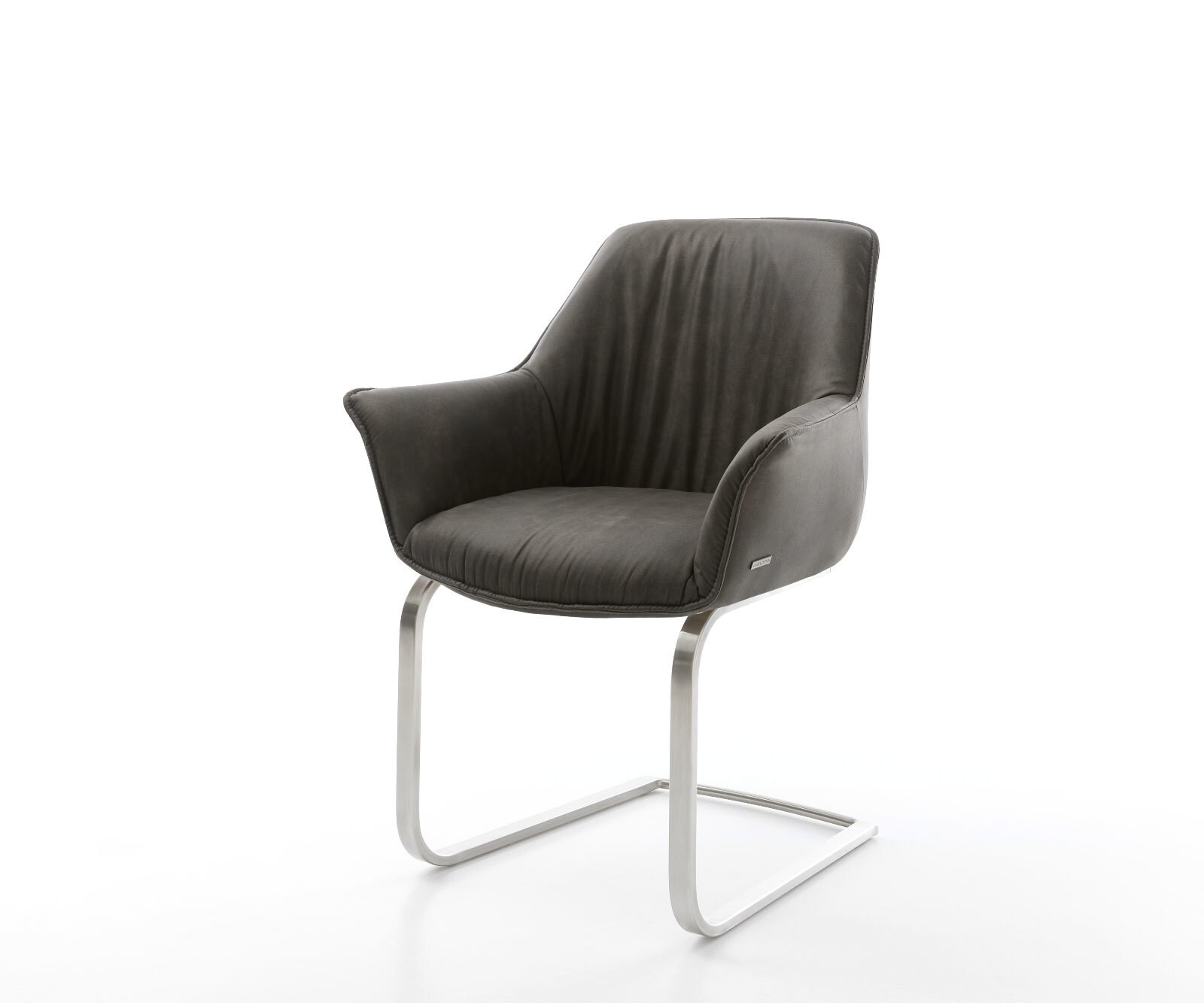 Cantilever Keila-Flex avec accoudoirs microvelours anthracite vintage pied cantilever plat acier inoxydable brossé