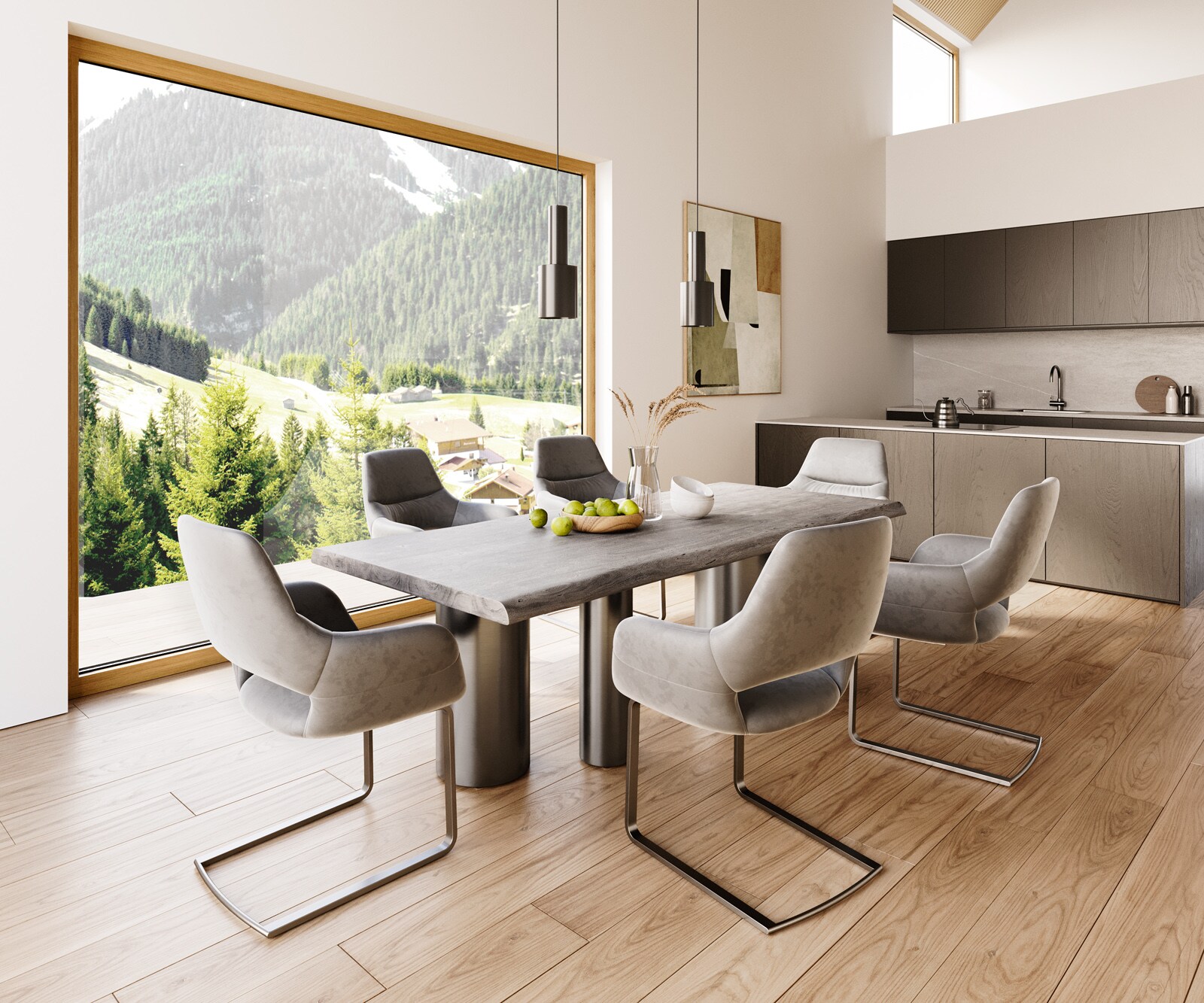 Table à manger Edge 220x100 XL Acacia Platine Troa Acier inoxydable Graphite Live-Edge 5