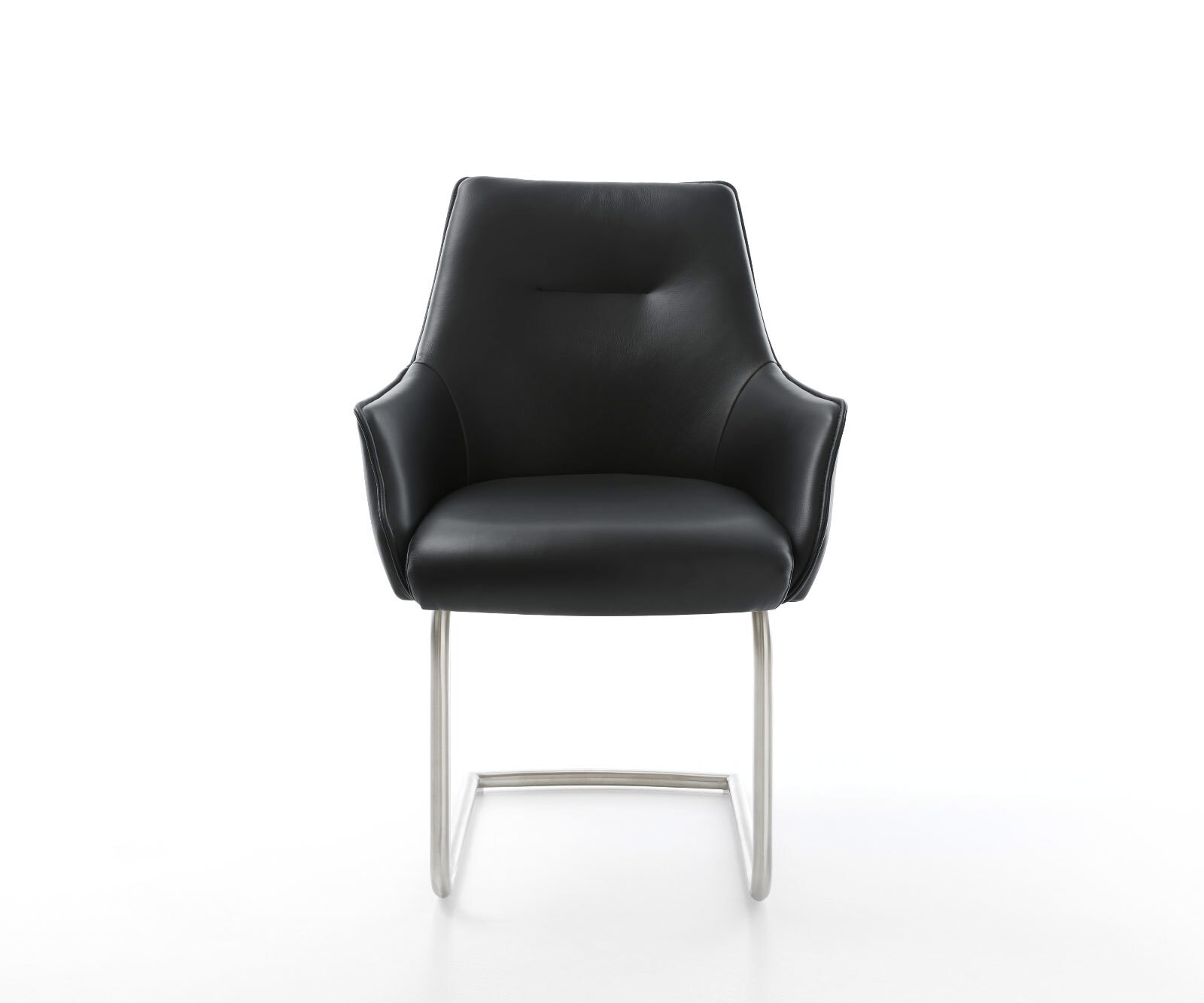 Cantilever Alja-Flex avec accoudoirs cuir de vache noir pied cantilever rond acier inoxydable brossé ressorts ensachés 1 Cantilever Alja-Flex avec accoudoirs cuir de vache noir pied cantilever rond acier inoxydable brossé ressorts ensachés 1