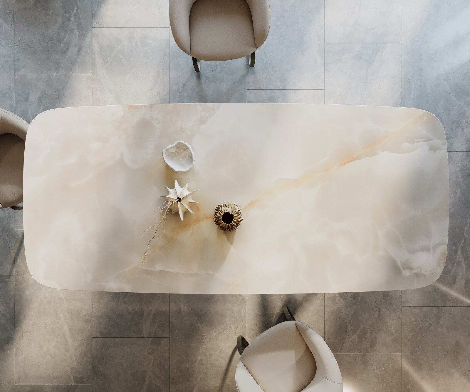 Table à manger Edge Boot 270x120 Céramique Iris FMG Onice Grigio Estelar rond Métal finition à effet Titane 6