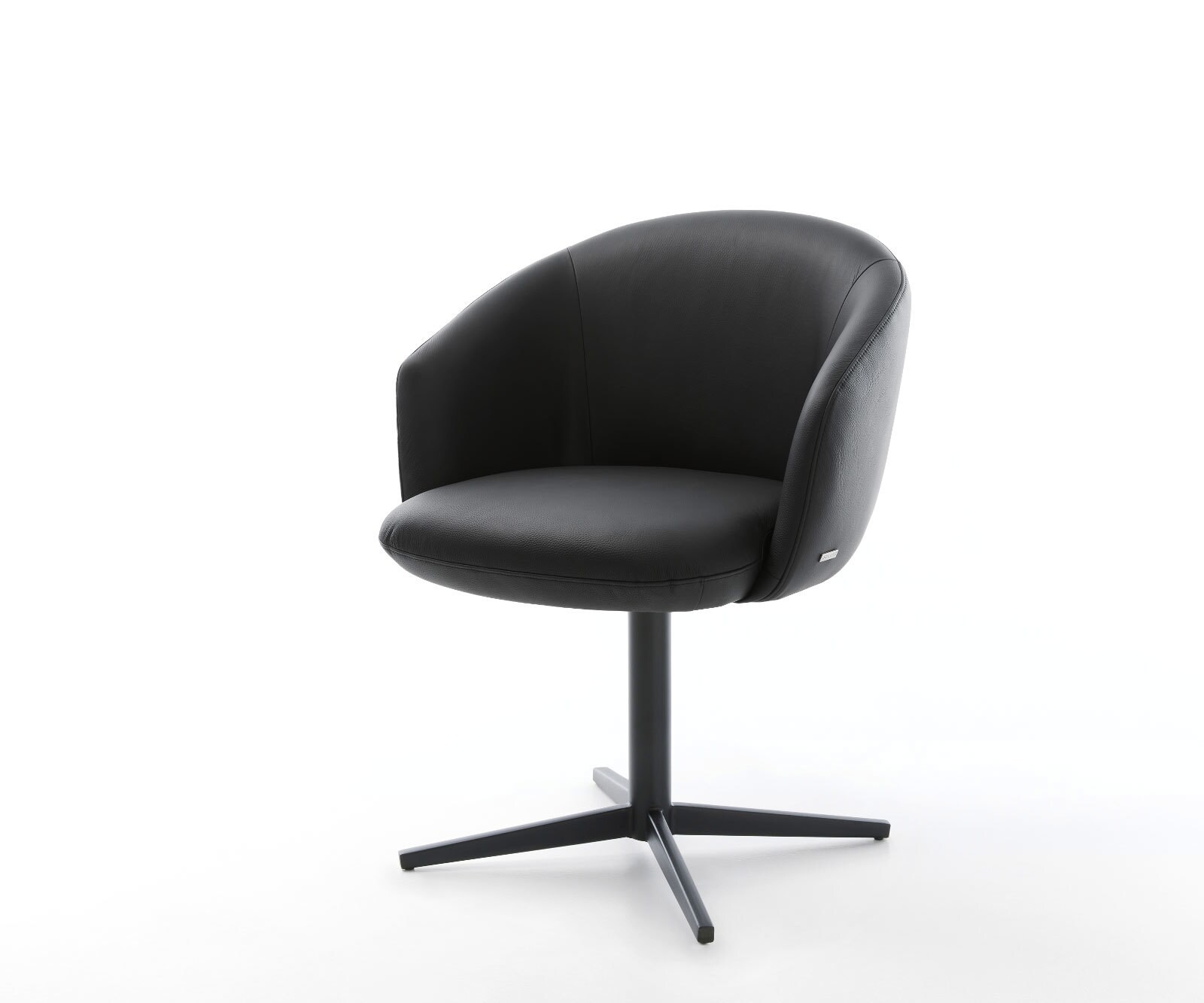 Chaise-pivotante Caja-Flex avec accoudoirs cuir de vache noir pied de chaise 4 branches noir pivotement sur 360° ressorts ensachés