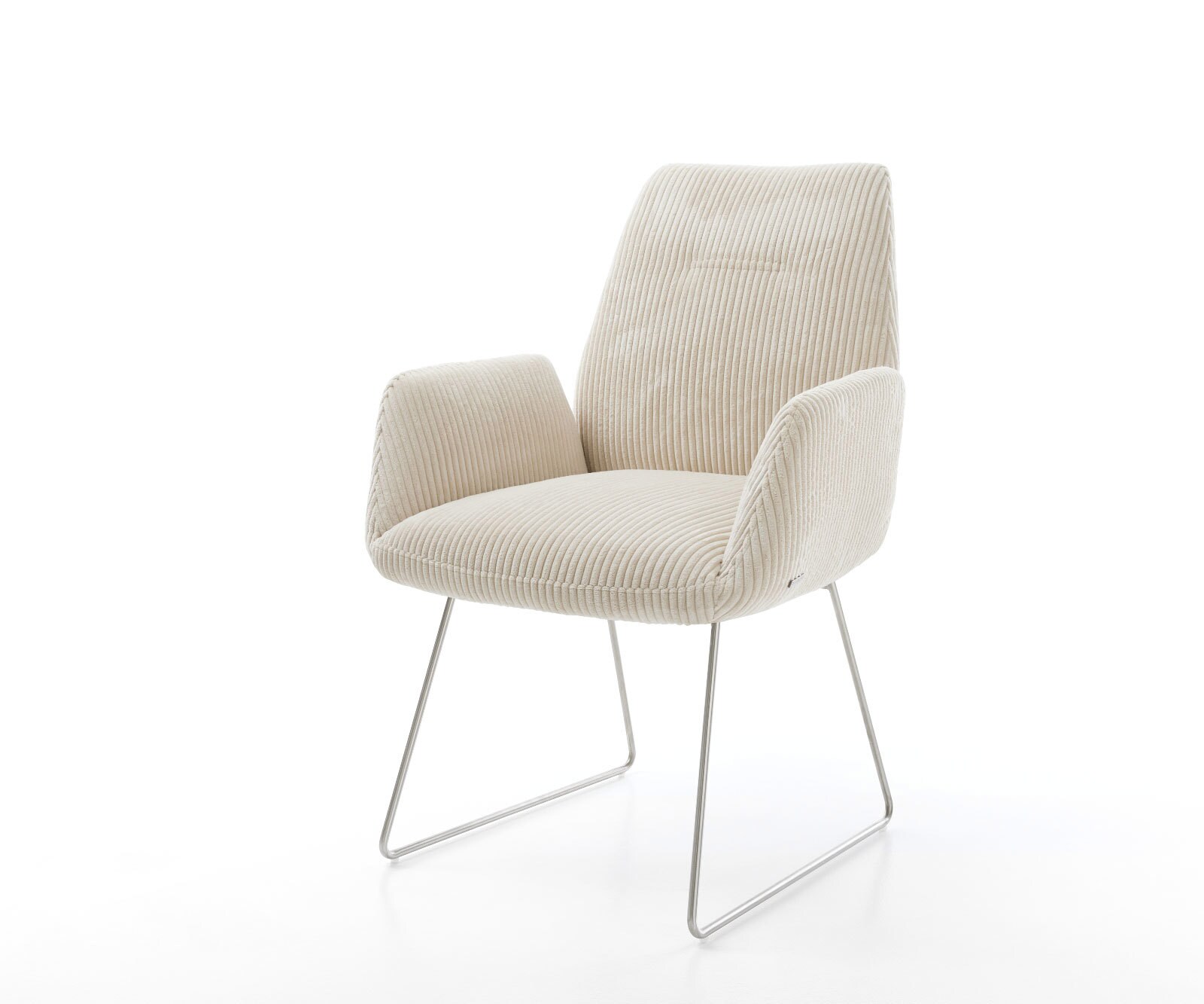 Chaise-de-salle-à-manger Zoa-Flex côtelé beige vintage pied trapèze acier inoxydable brossé ressorts ensachés