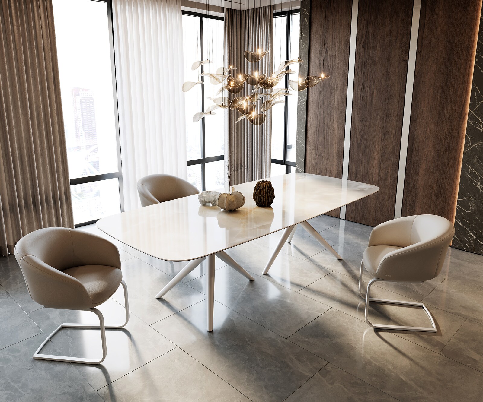 Table à manger Edge Boot 270x120 Céramique Iris FMG Onice Grigio Estelar rond Métal Blanc 6