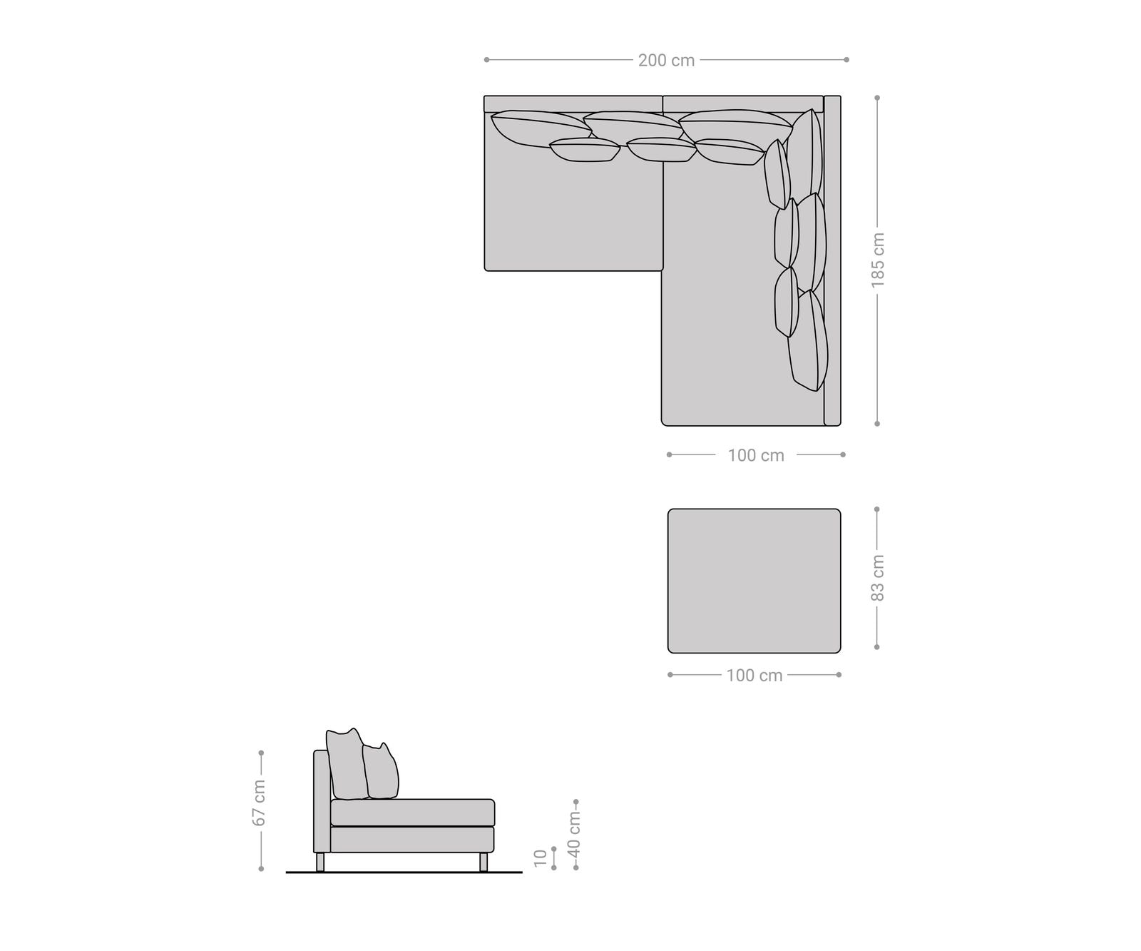 Canapé-d'angle Clovis tabouret en tissu structuré gris clair pouf à droite canapé modulaire 5 Canapé-d'angle Clovis tabouret en tissu structuré gris clair pouf à droite canapé modulaire 5