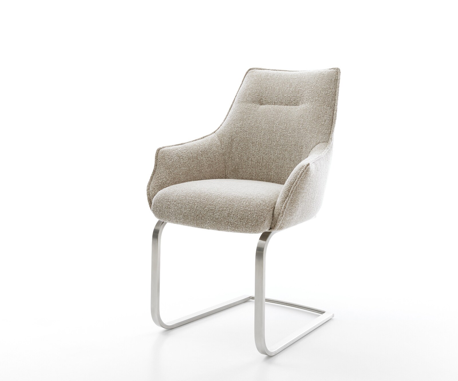 Cantilever Alja-Flex avec accoudoirs tissu tissé doux beige pied cantilever plat acier inoxydable resorts ensachés 1