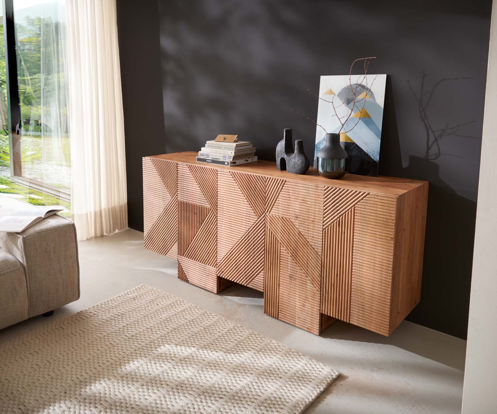 Buffet Naxxar 180 cm Acacia Naturel 5 portes 3