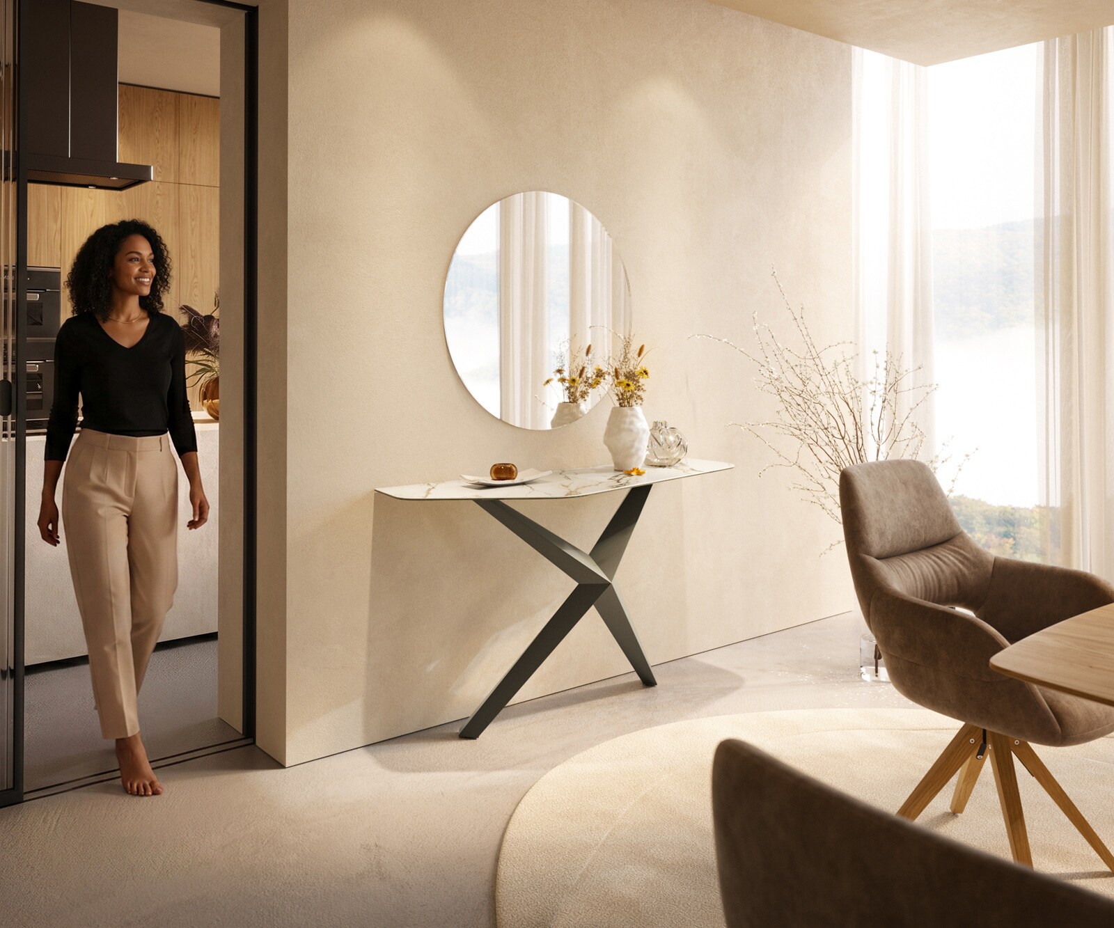 Console Edge Polygonal 140x50 cm Céramique Calacatta Luxe Weiß-Gold-Gris Zentharo Métal Effektfinish Titan 6